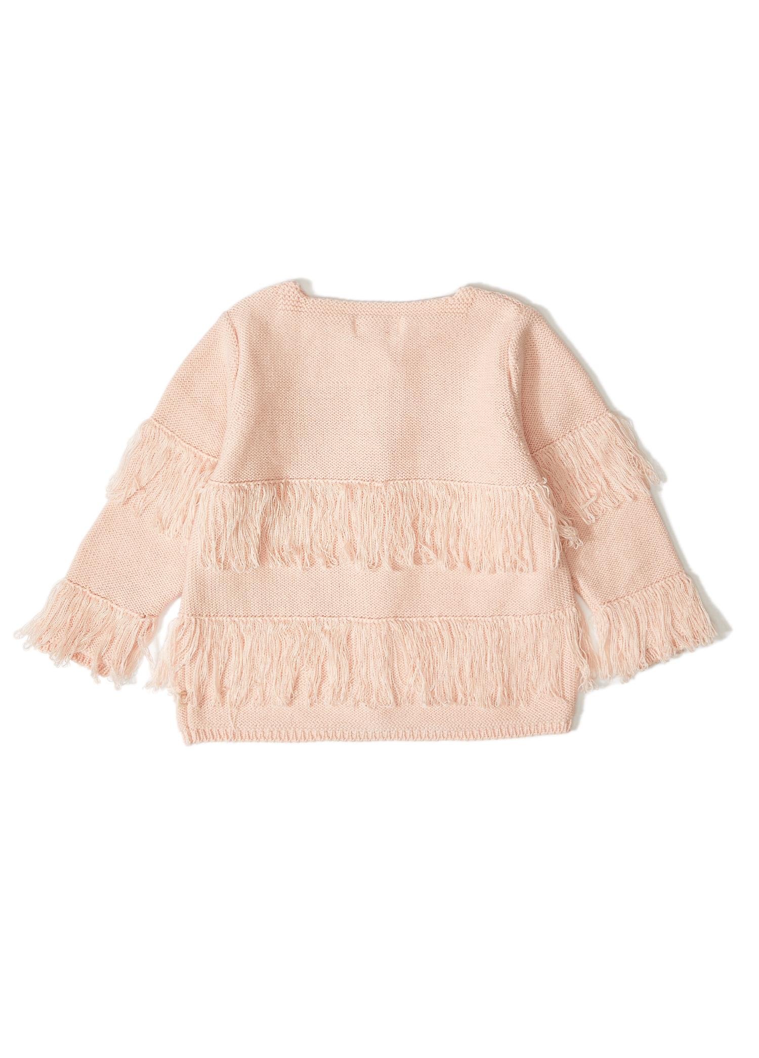 Pembe Püsküllü Organik Pamuklu Triko Kız Bebek Hırka