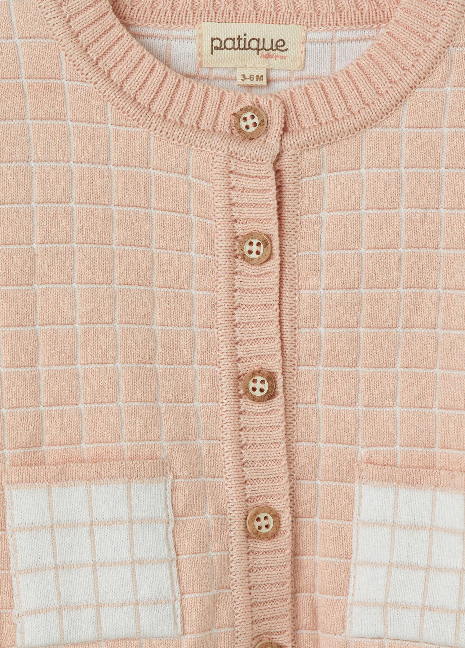 Pembe Organik Pamuk Cepli Çizgili Hırka