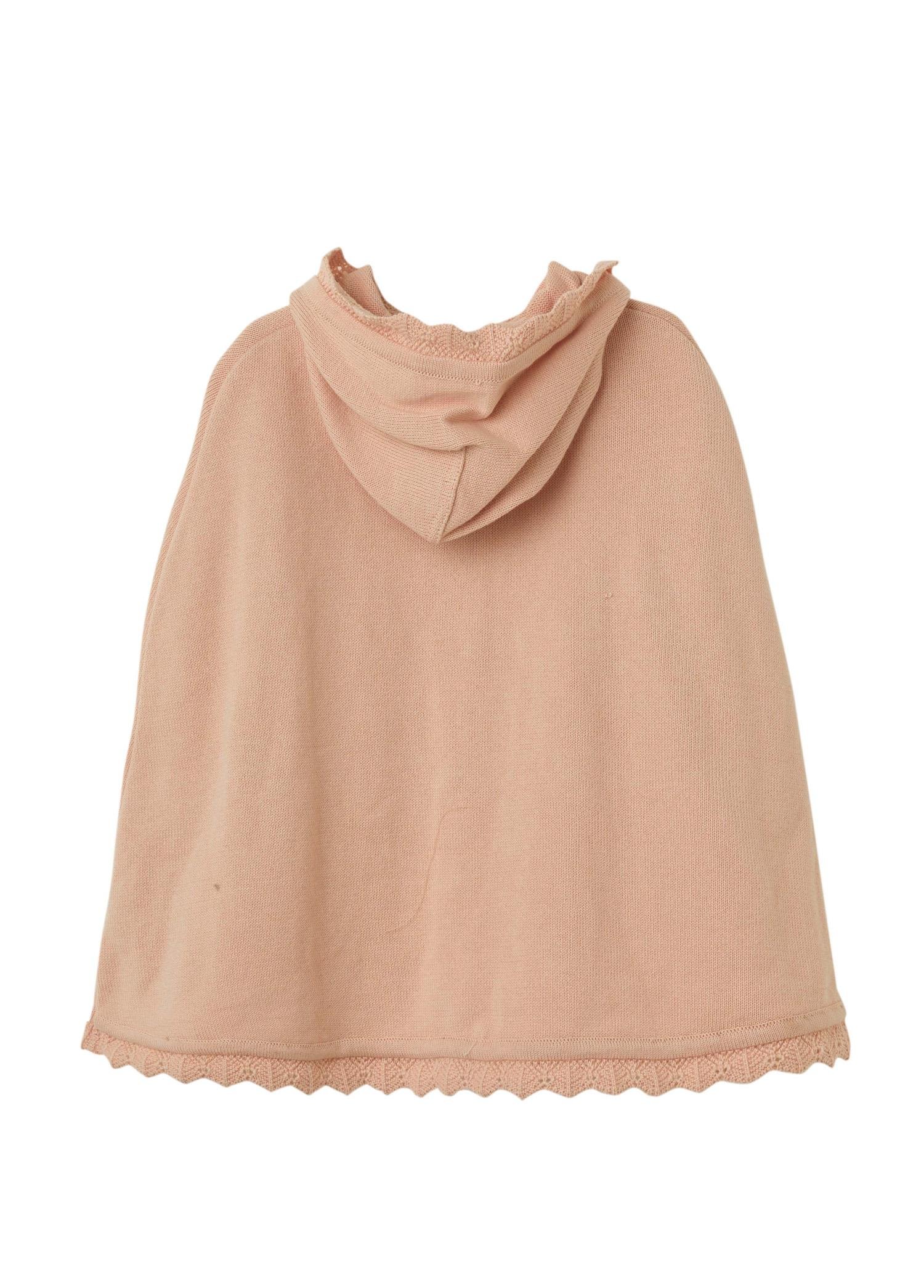 Pembe Organik Pamuk Çiçek Detaylı Çocuk Panço