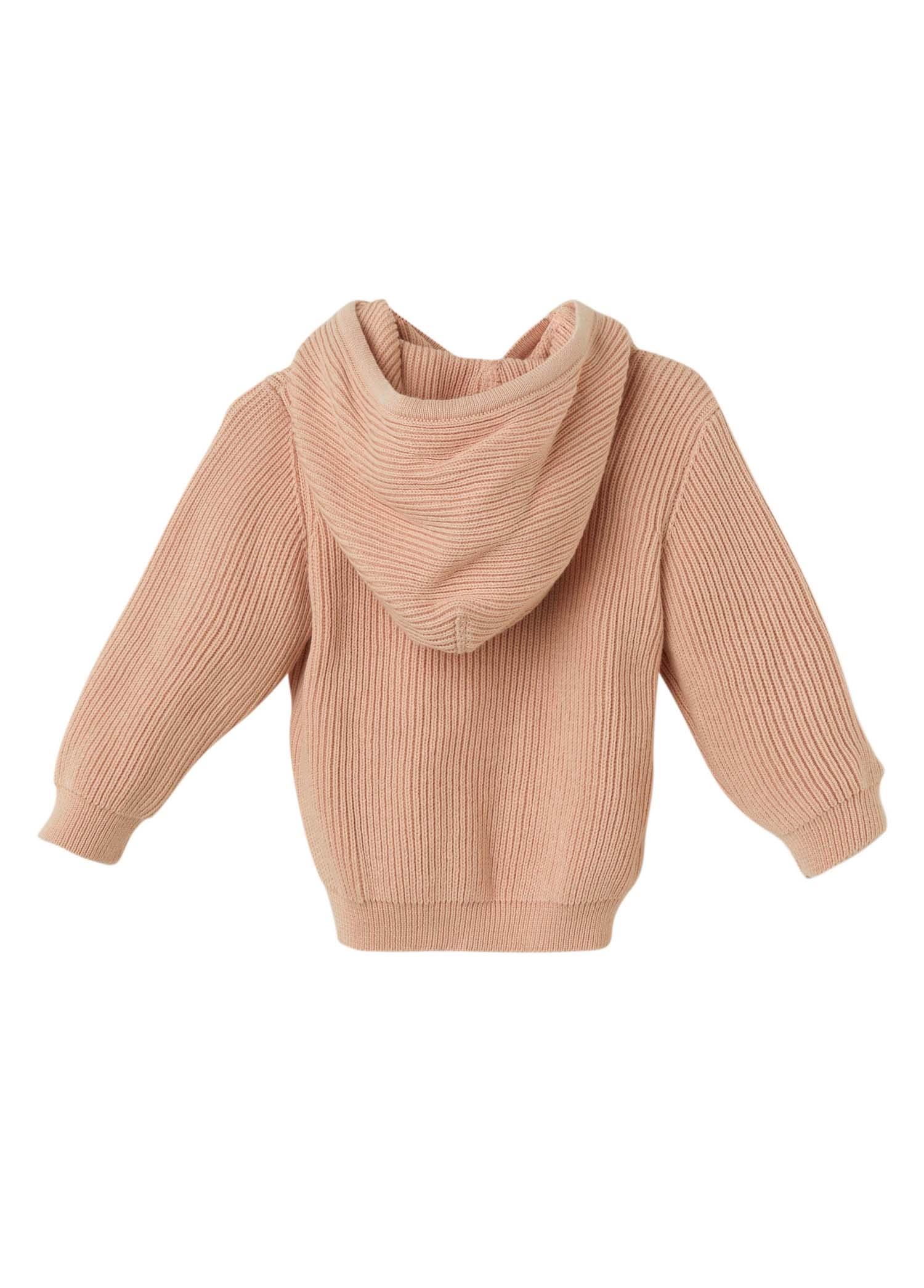 Pembe Organik Pamuk Kapüşonlu Püsküllü Hırka