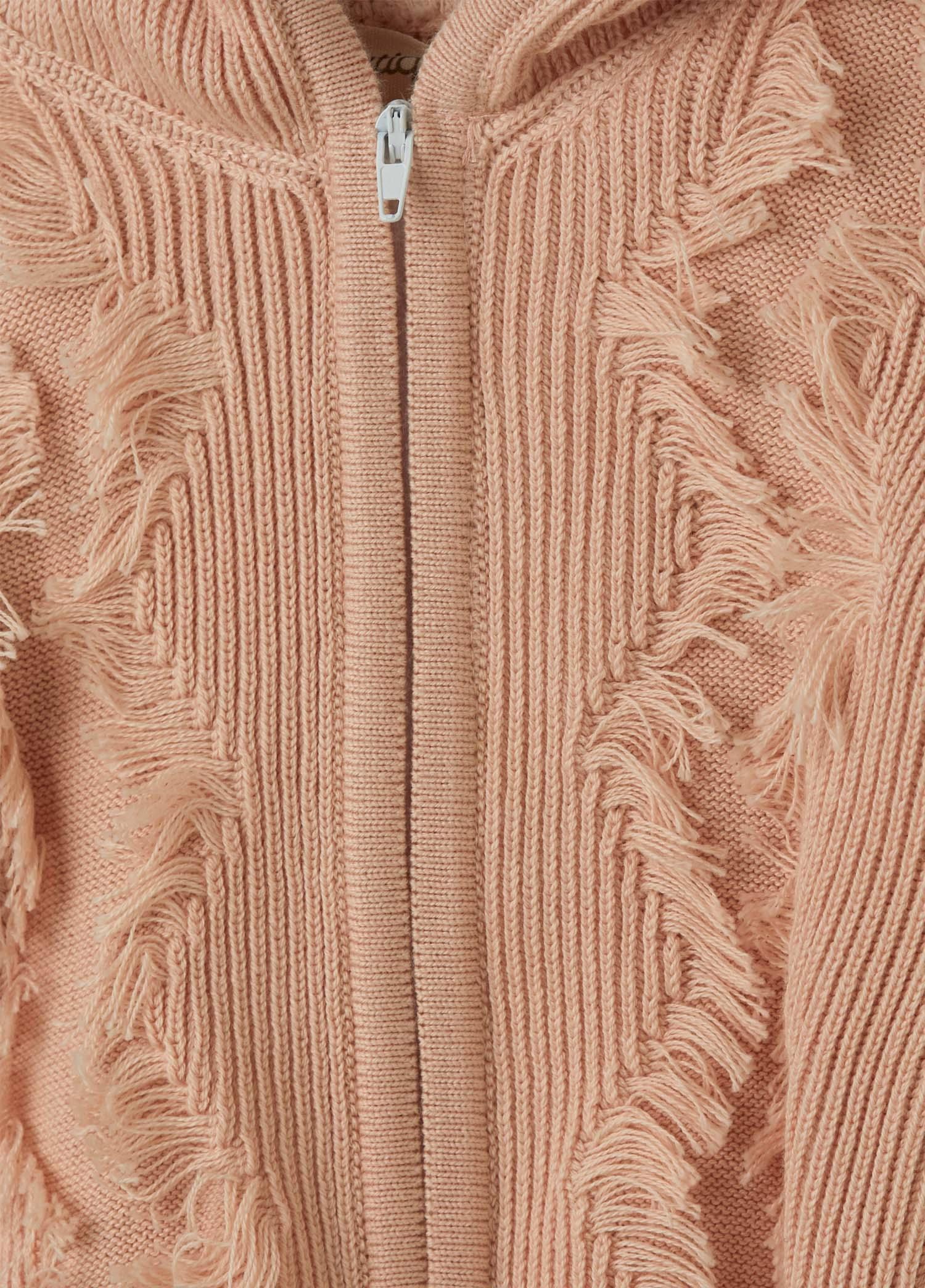 Pembe Organik Pamuk Kapüşonlu Püsküllü Hırka