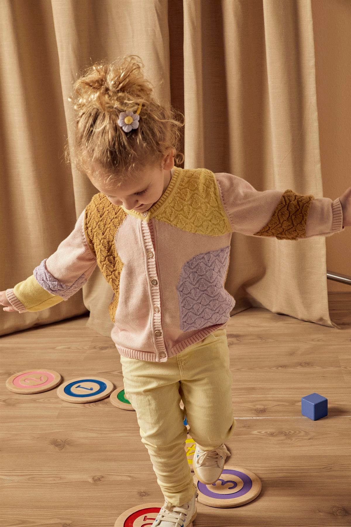 Pembe Organik Pamuk Patchwork Hırka