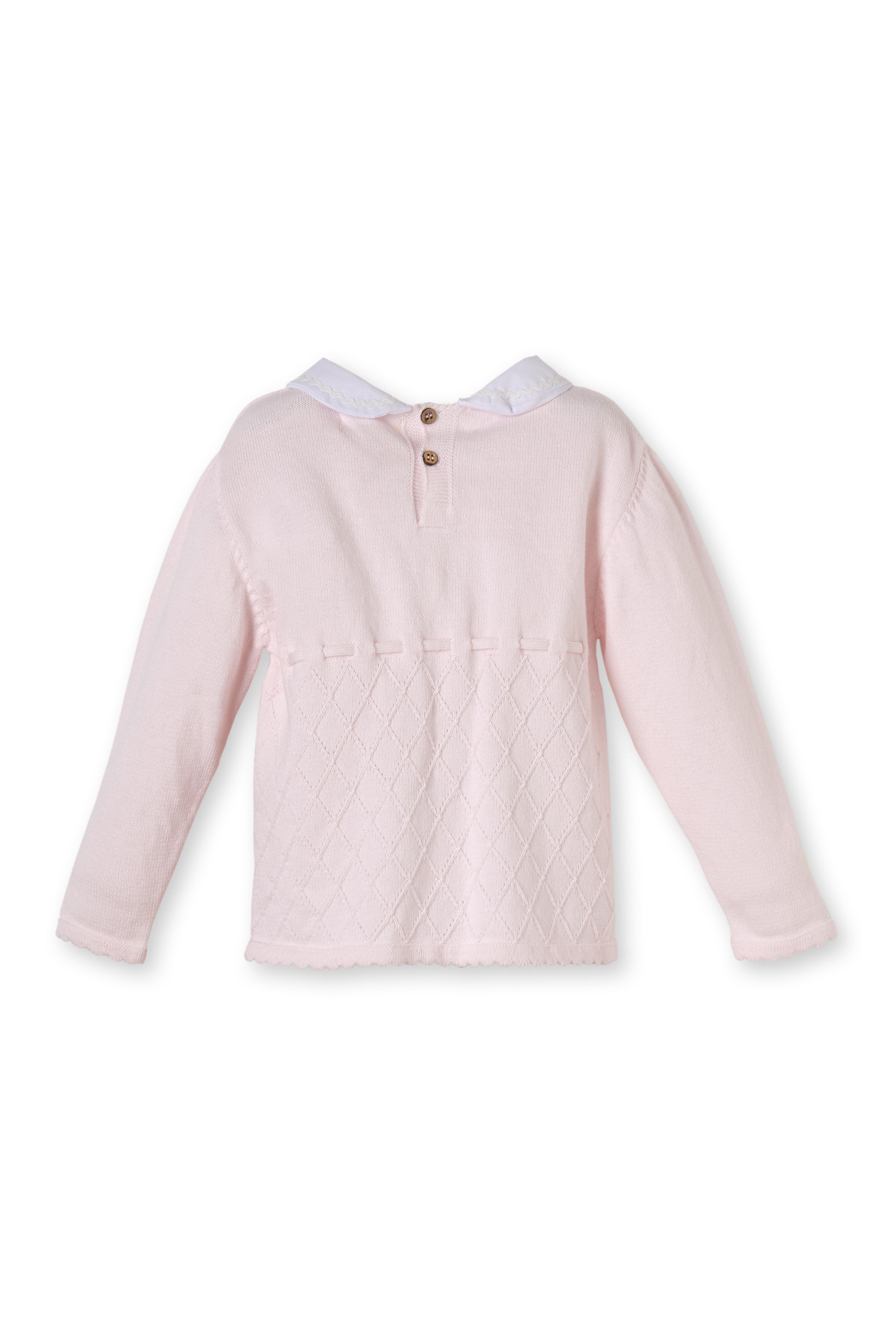 Pembe Organik Pamuklu Baklava Desenli Üçlü Triko Kız Çocuk Takım