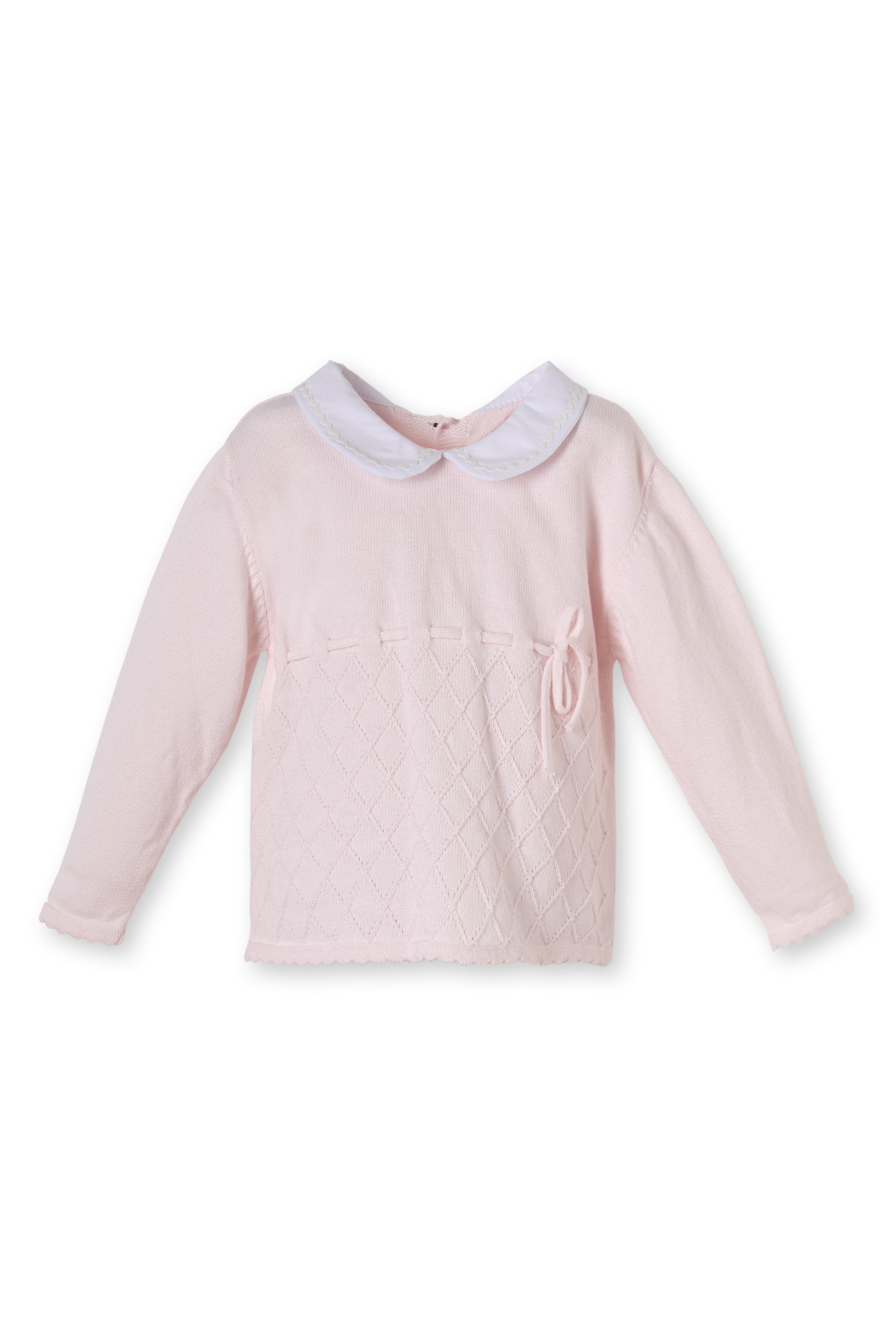 Pembe Organik Pamuklu Baklava Desenli Üçlü Triko Kız Çocuk Takım