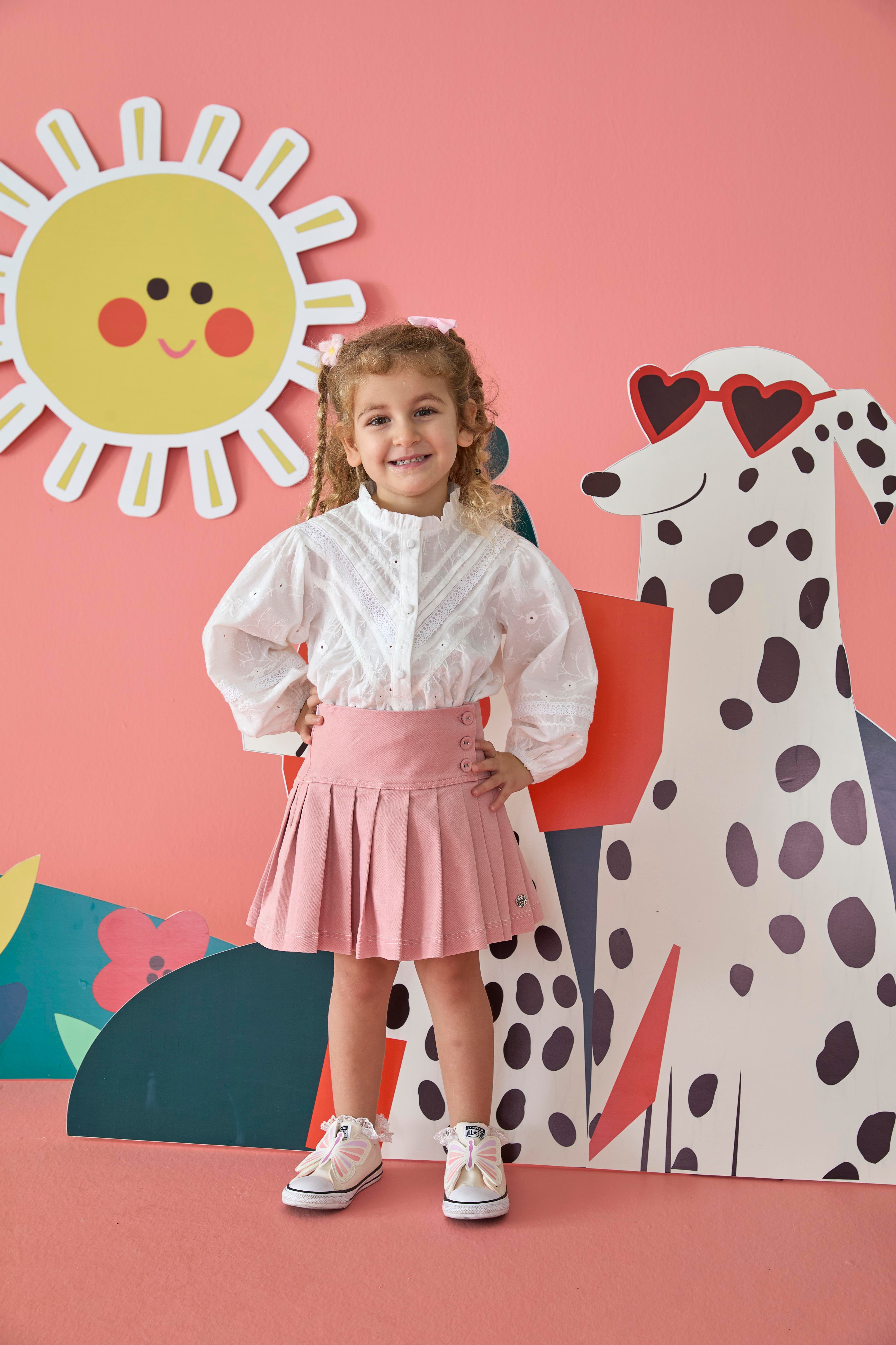 Pembe Pileli Pamuklu Kız Çocuk Etek