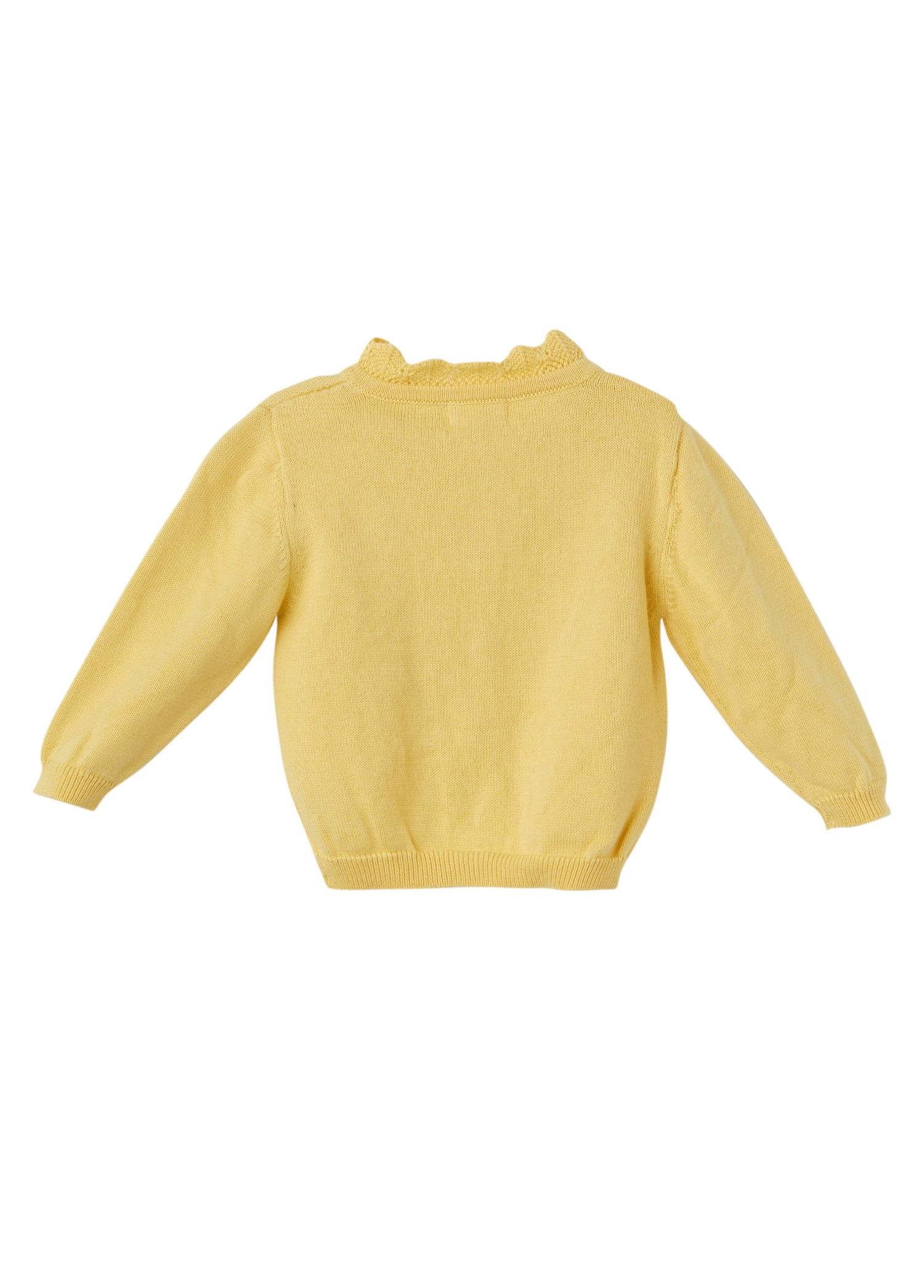 Sarı Organik Pamuk Çiçek Detaylı Hırka