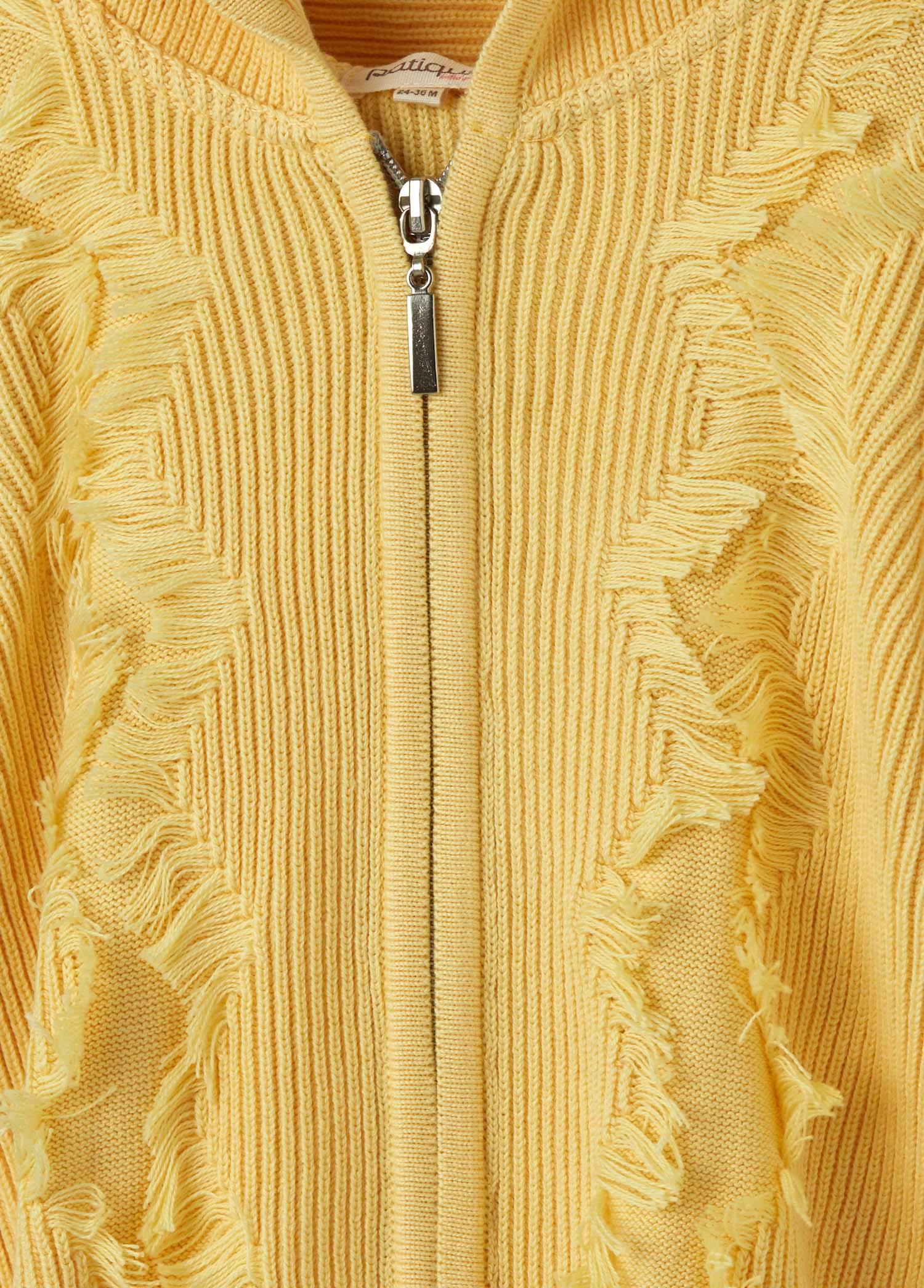 Sarı Organik Pamuk Kapüşonlu Püsküllü Hırka