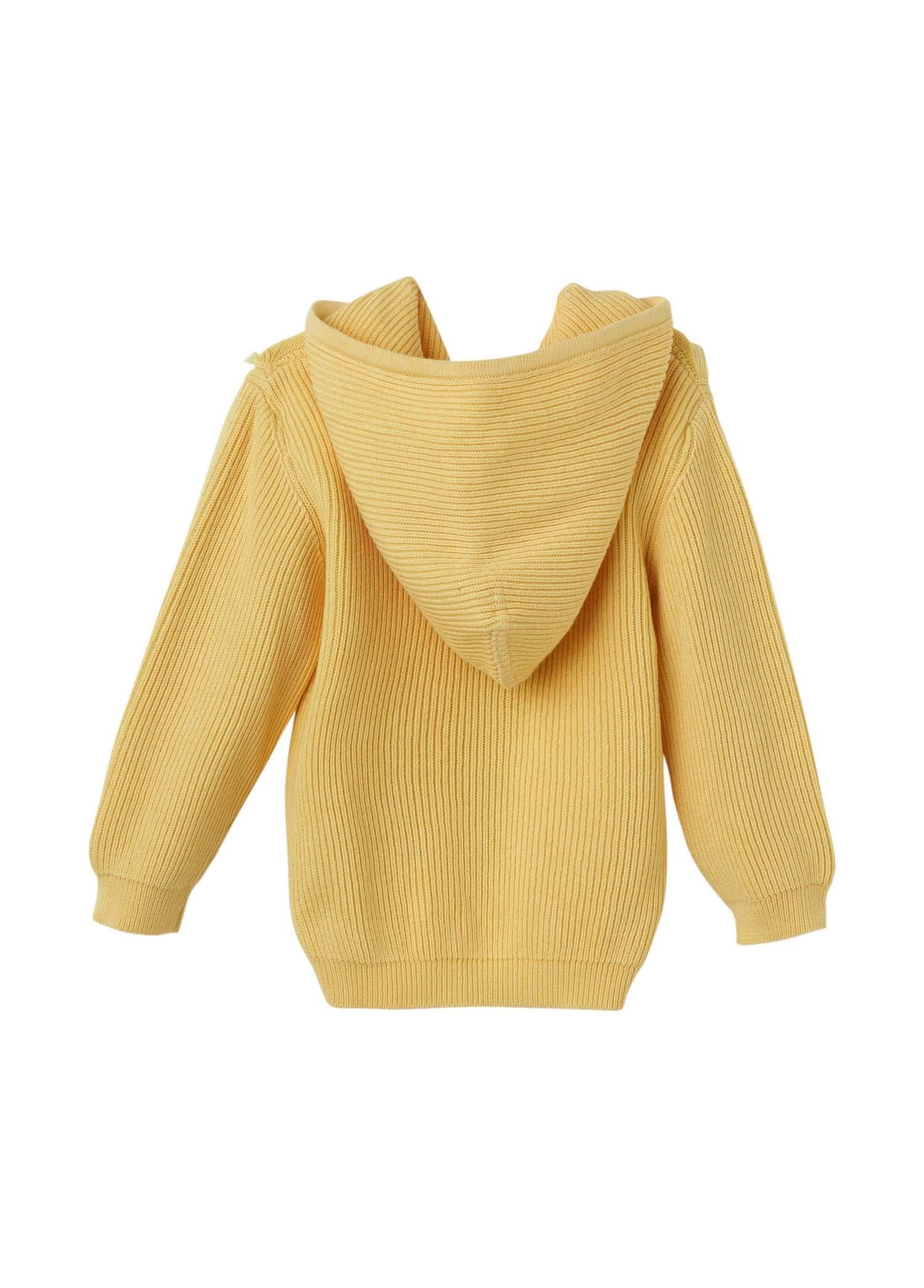 Sarı Organik Pamuk Kapüşonlu Püsküllü Hırka