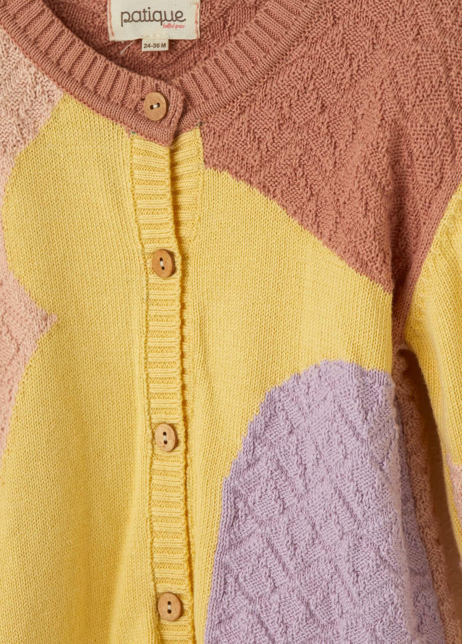 Sarı Organik Pamuk Patchwork Hırka