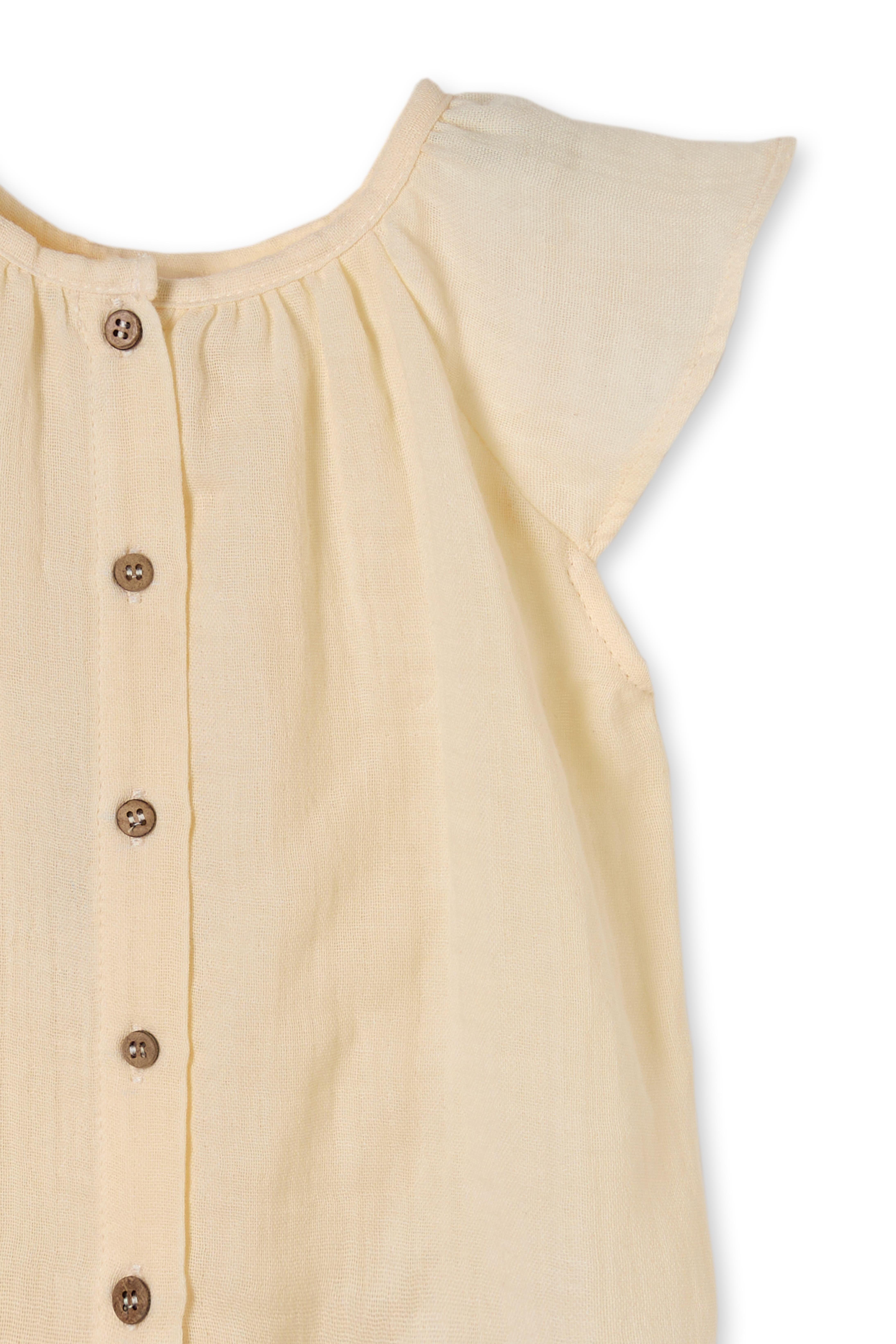 Sarı Organik Pamuklu Düğmeli 2'li Kız Çocuk Müslin Takım