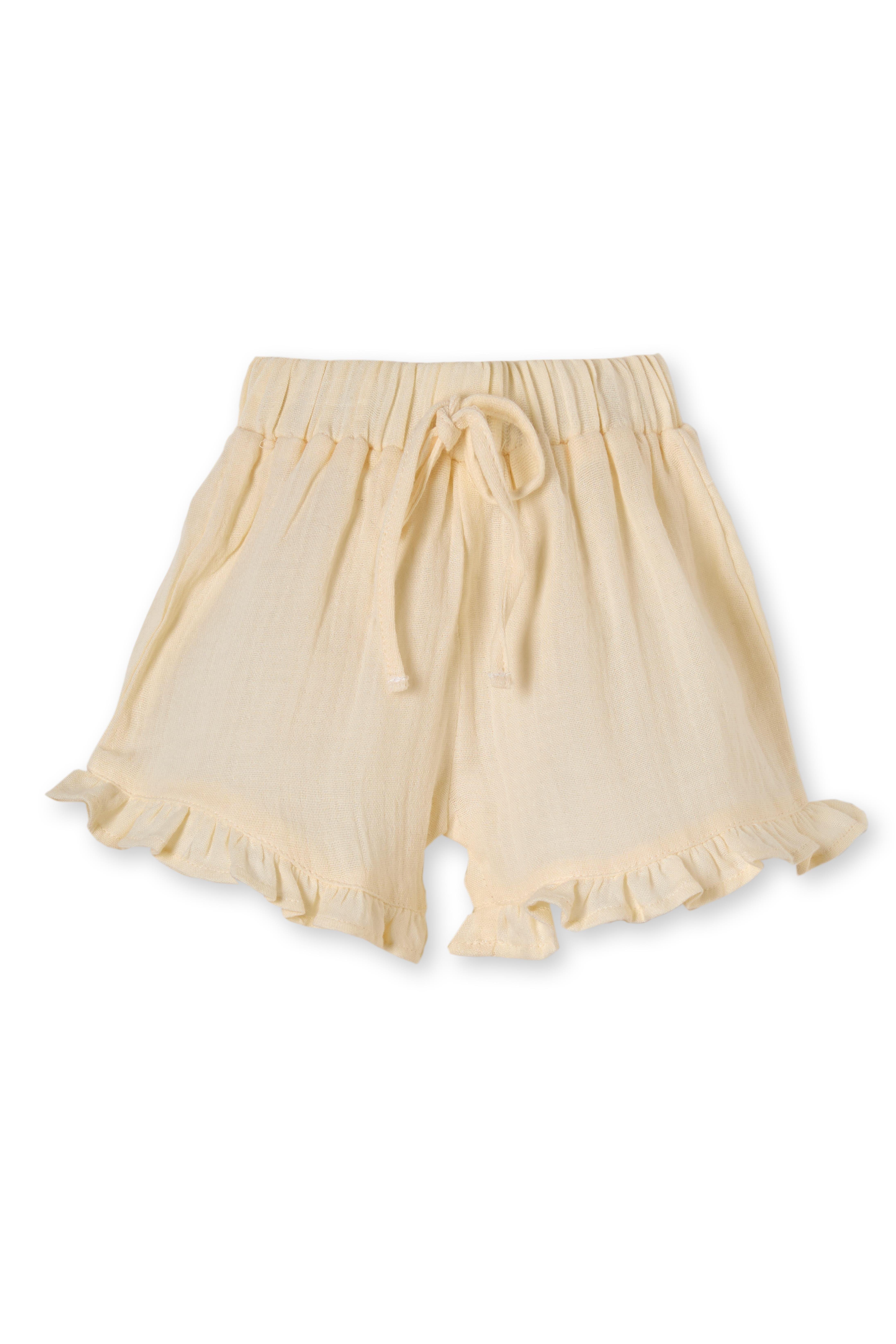 Sarı Organik Pamuklu Düğmeli 2'li Kız Çocuk Müslin Takım