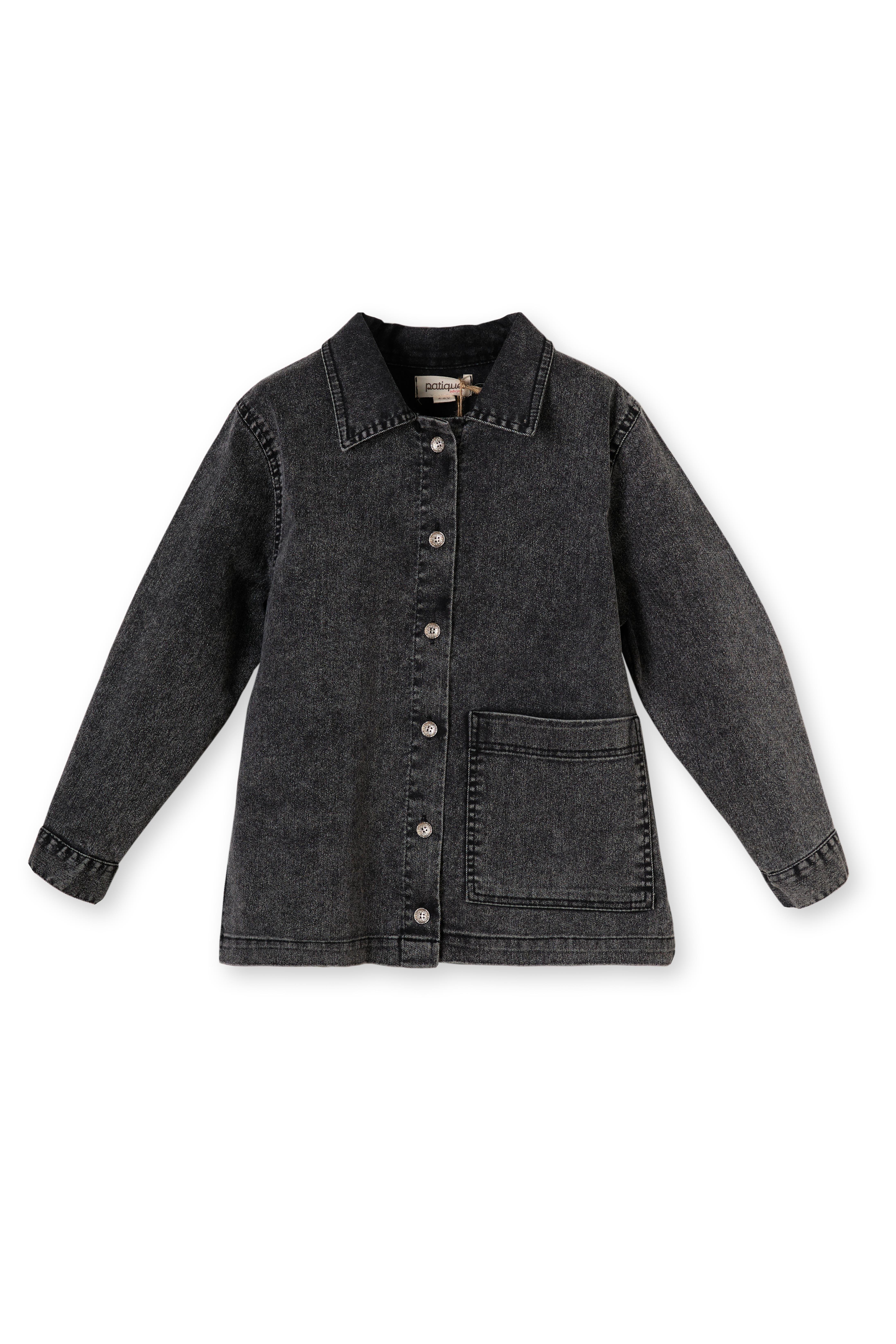 Siyah Denim Cepli Gömlek Yaka Pamuklu Kız Çocuk Ceket