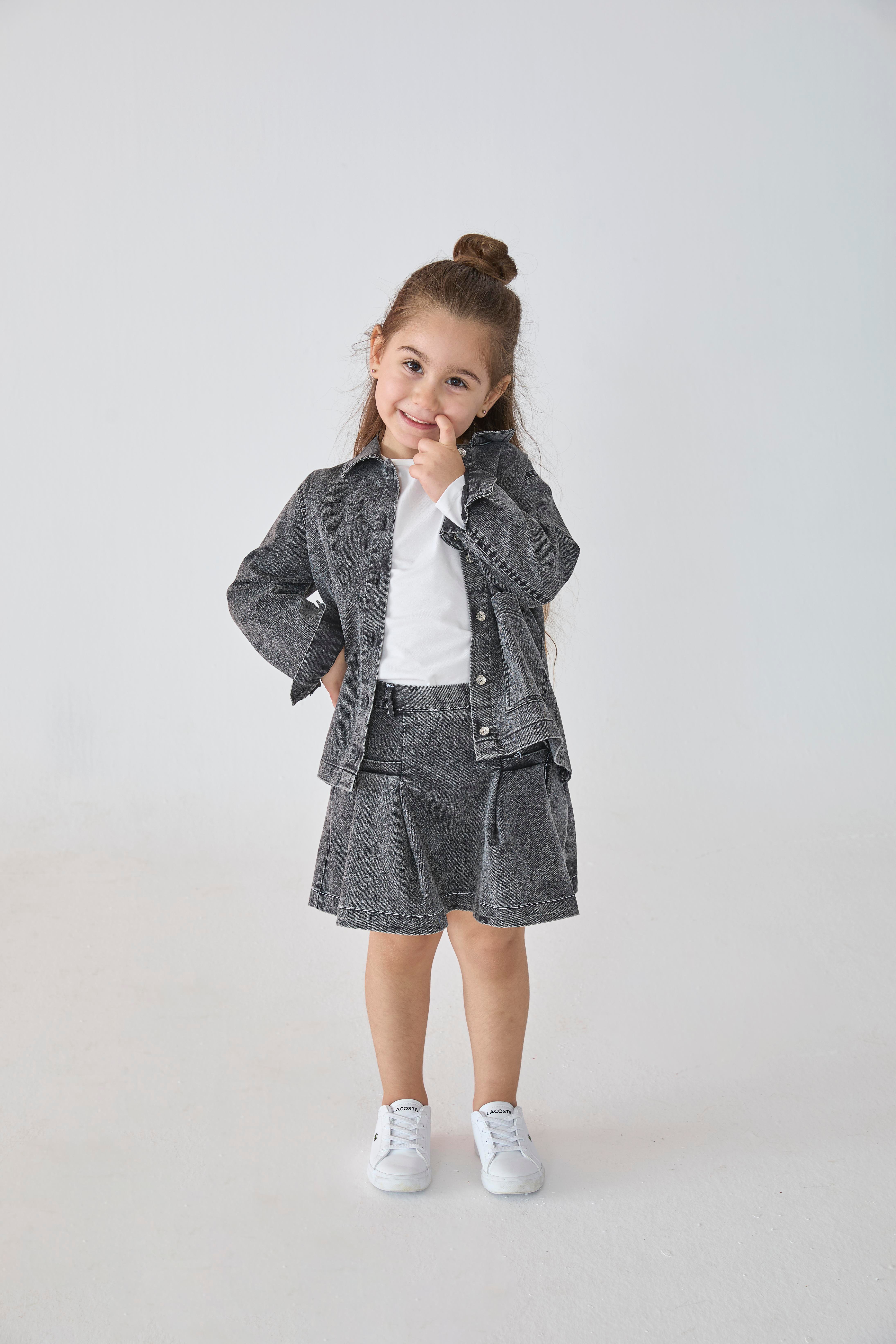 Siyah Denim Fermuarlı Pamuklu Kız Çocuk Etek