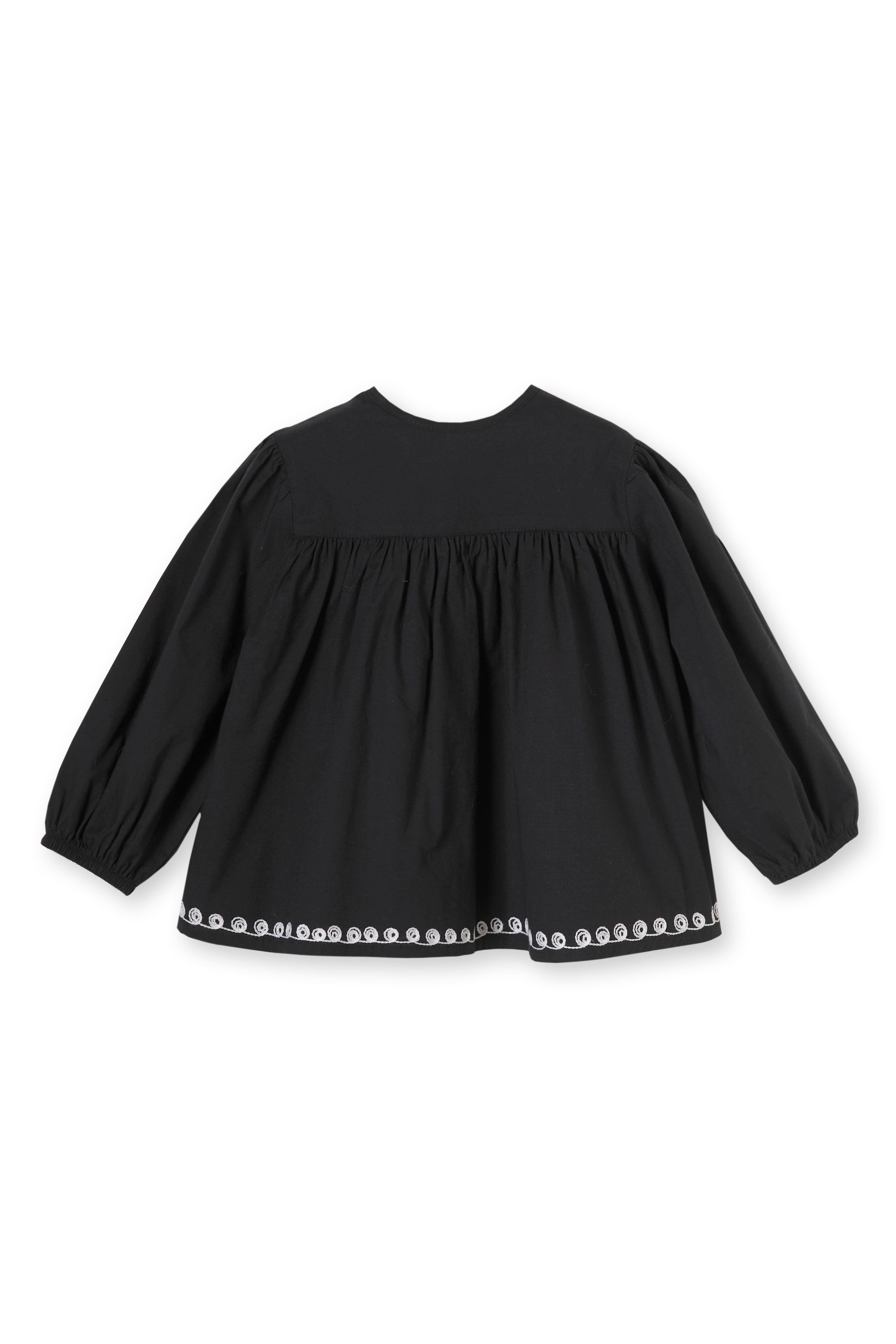 Siyah Nakışlı Pamuklu Kız Çocuk Bluz
