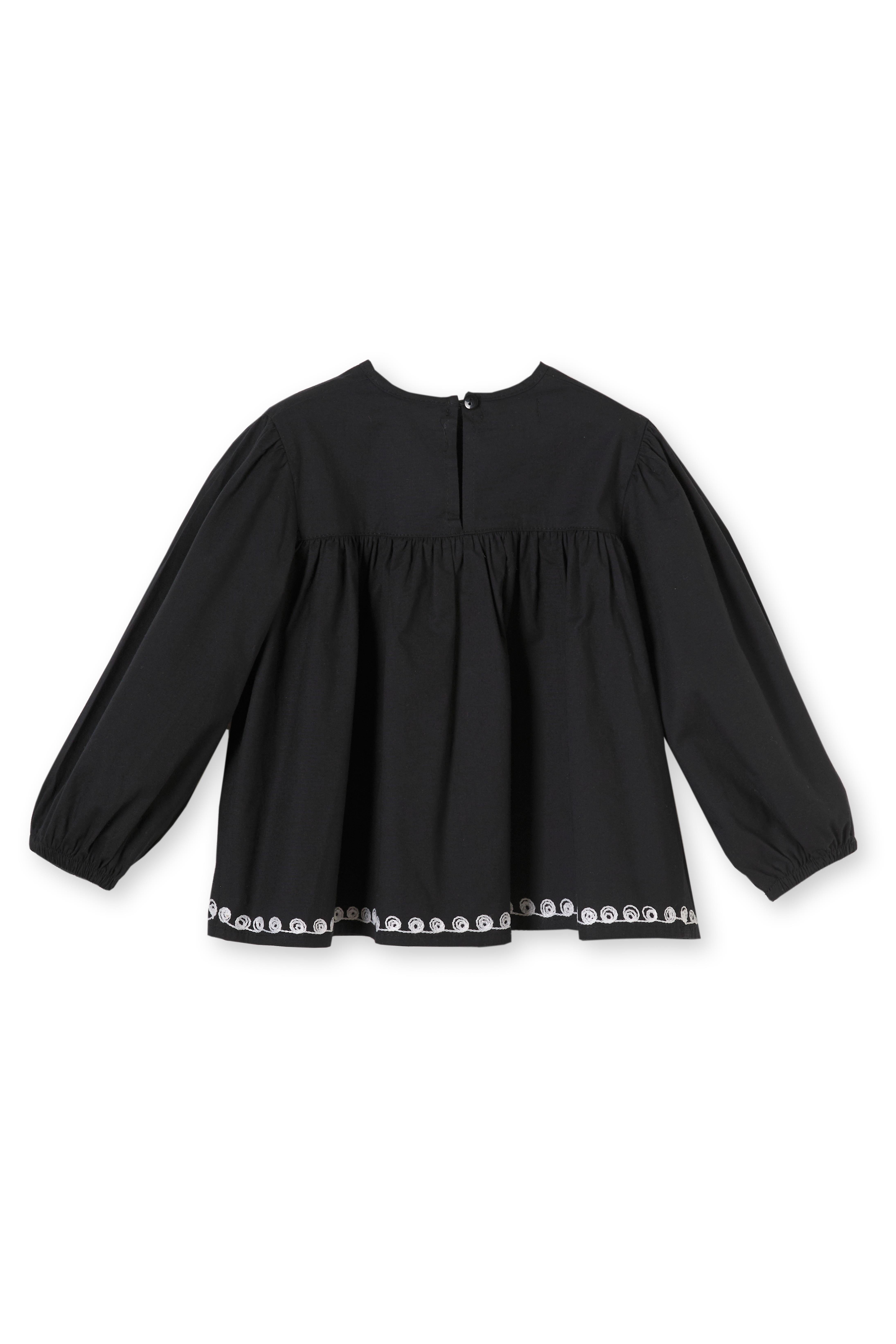 Siyah Nakışlı Pamuklu Kız Çocuk Bluz