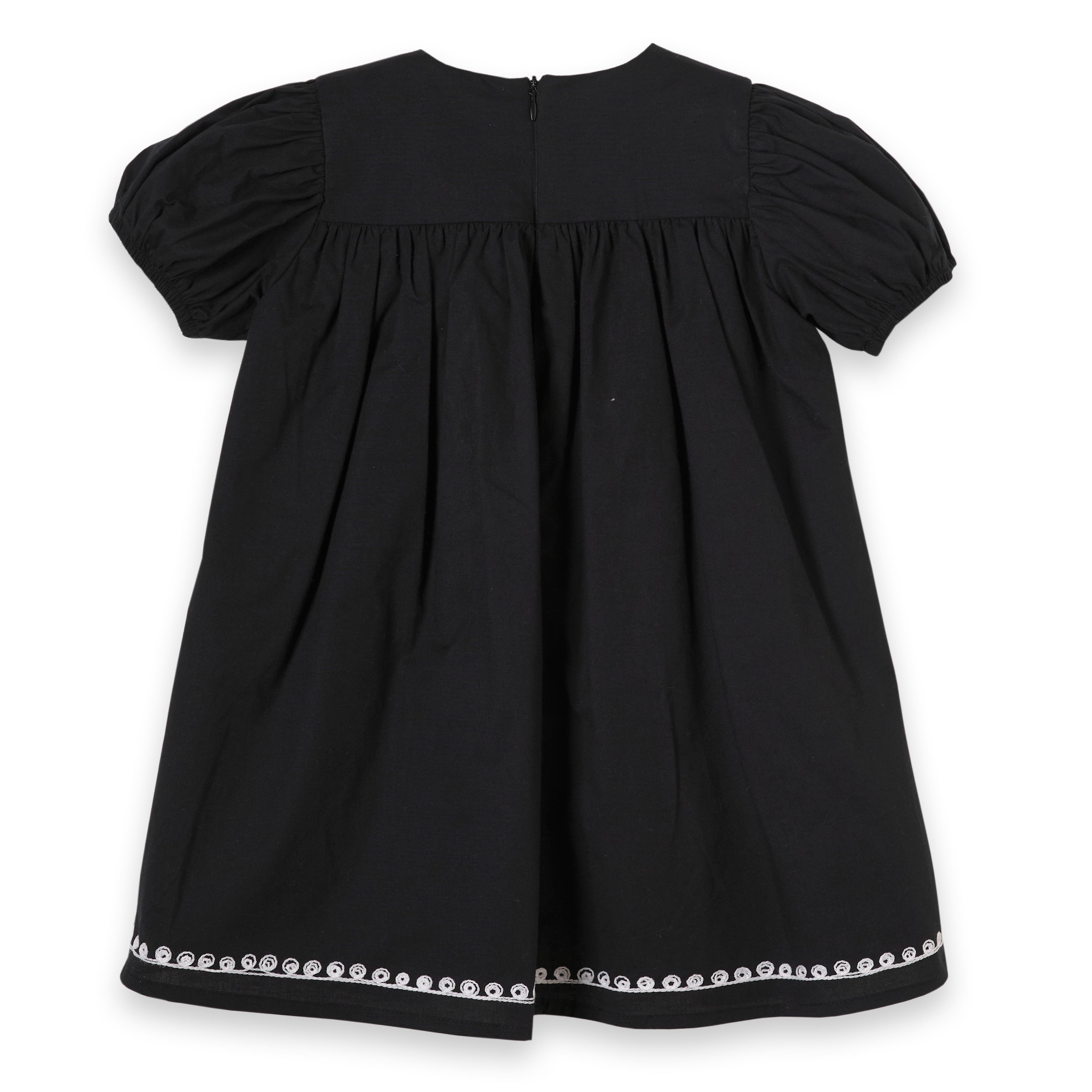 Siyah Nakışlı Pamuklu Kız Çocuk Elbise