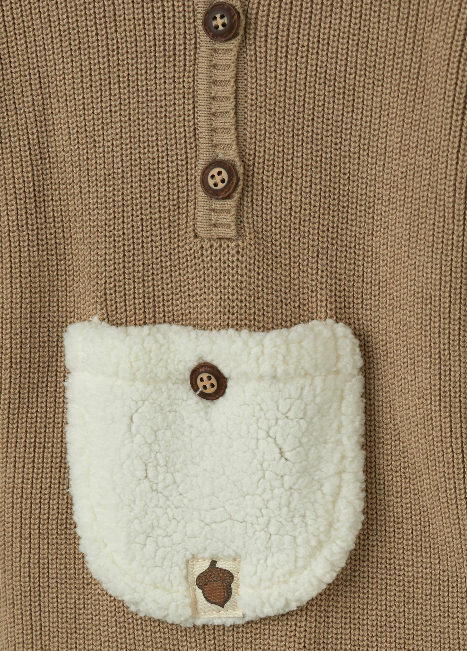 Sütlü Kahve Organik Pamuk Kanguru Cepli Tulum