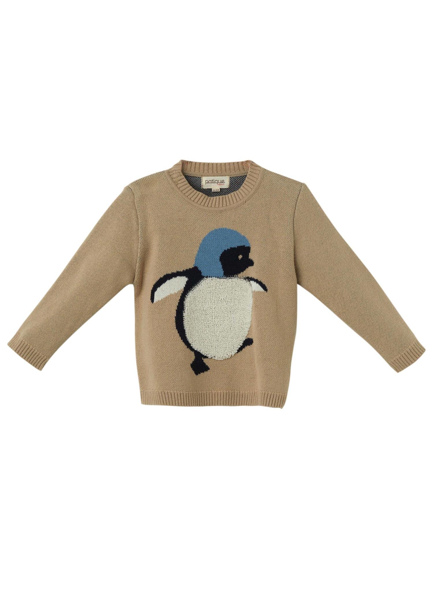 Sütlü Kahve Organik Pamuk Penguen Desenli Kazak