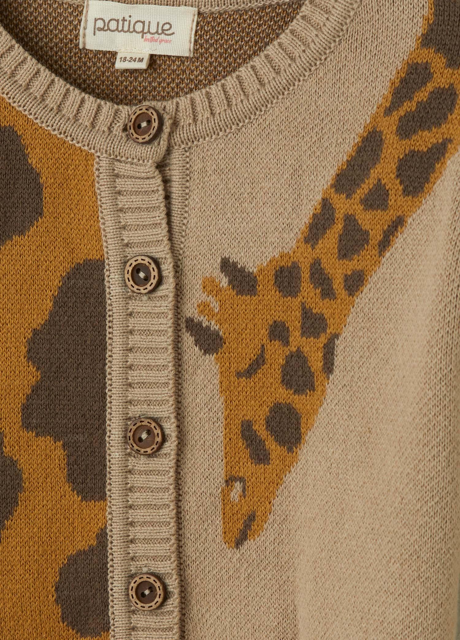 Sütlü Kahve Organik Pamuk Zürafa Desenli Hırka