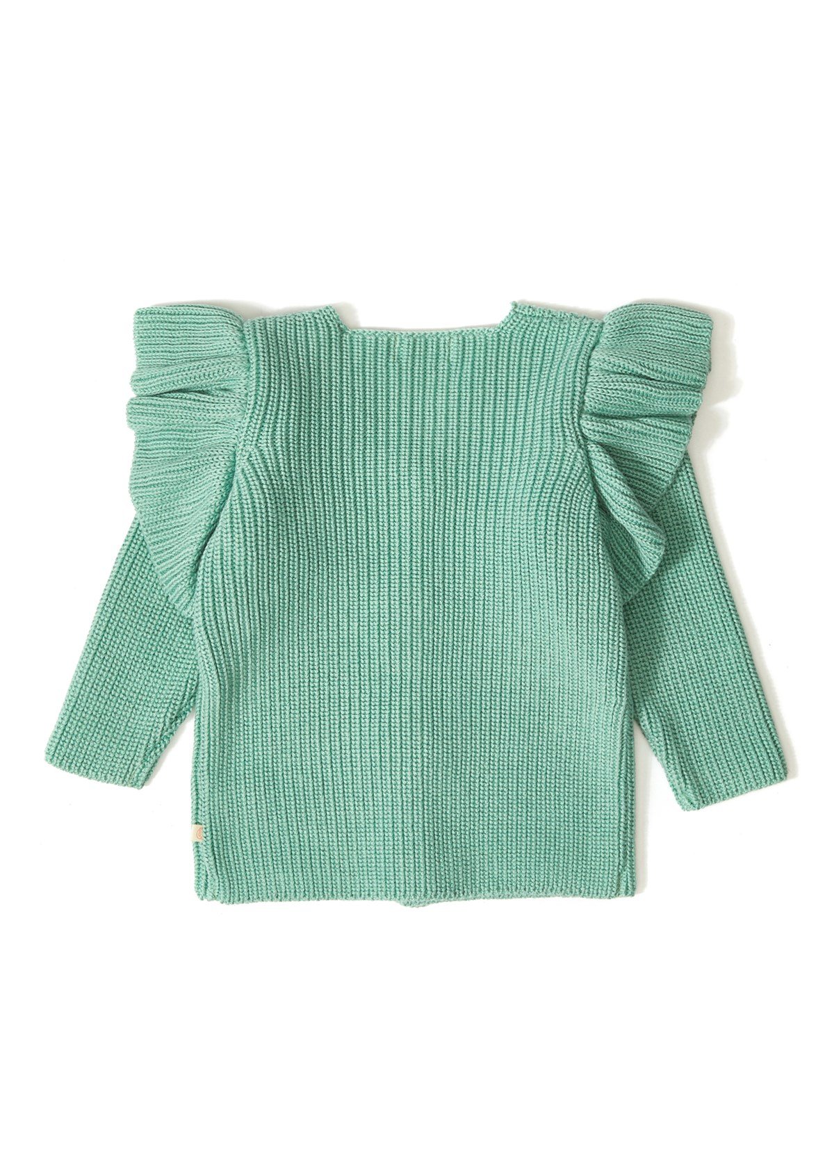 Green Organic Cotton Cardigan with Floral Button for Baby Girl