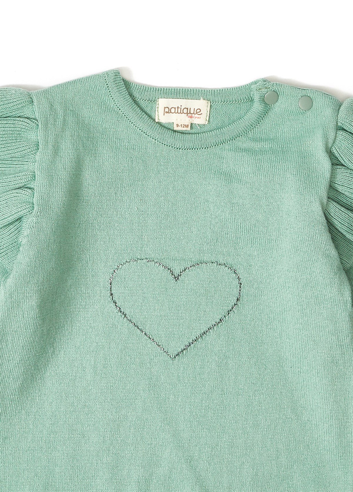 Yeşil Organik Pamuk Kalp Desenli Triko Kız Bebek İkili Takım