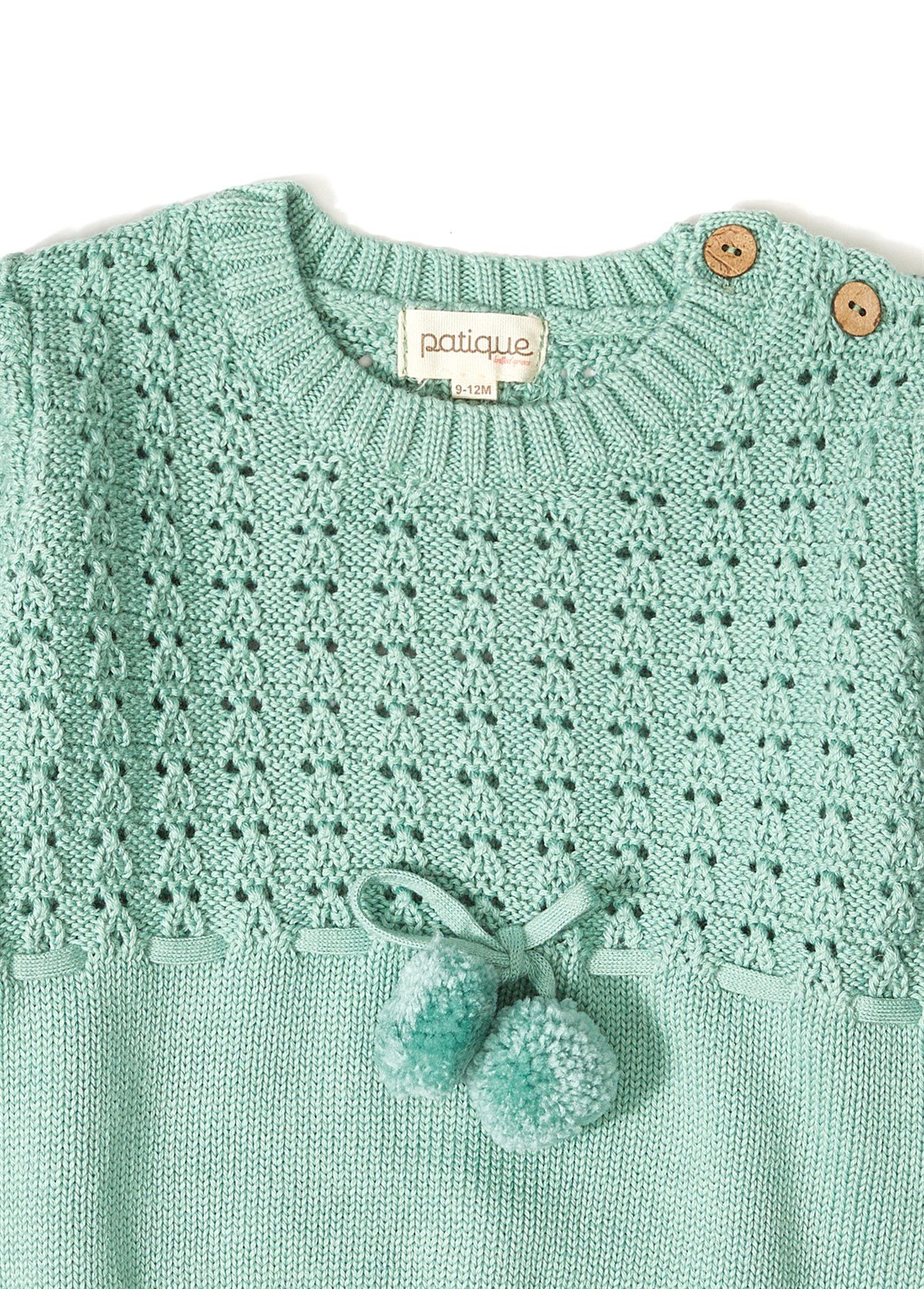 Green Organic Cotton Salopet Romper with Pompom for Baby Girl 