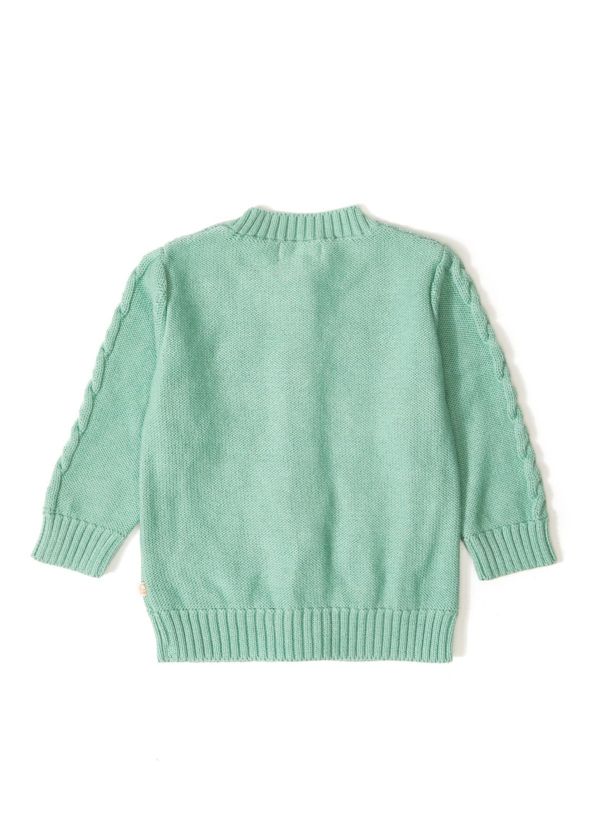 Yeşil Ponpon Düğmeli Organik Pamuklu Kız Bebek Triko Hırka