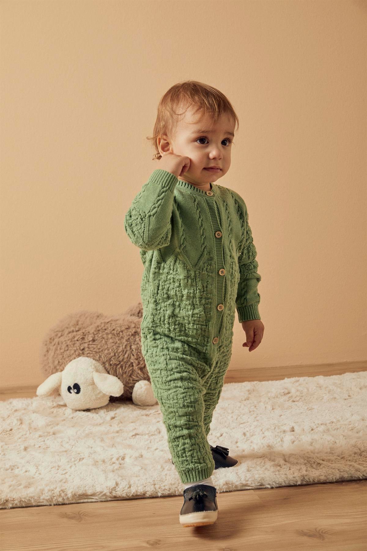 Yeşil Organik Pamuk Örgülü Tulum