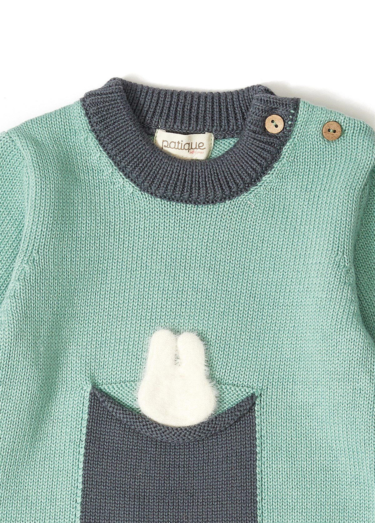 Yeşil Tavşan Cepli Organik Pamuk Triko Unisex Bebek İkili Takım