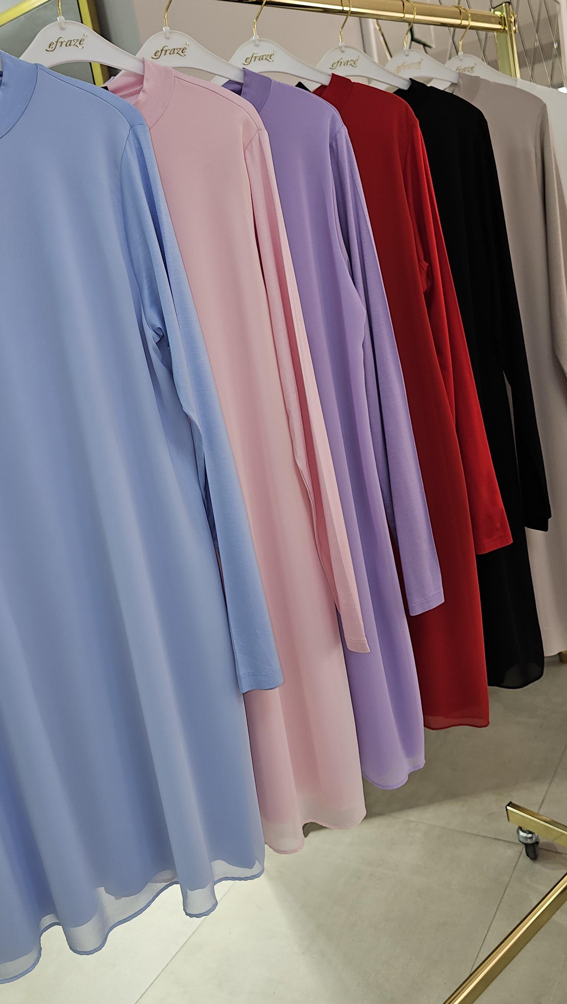 1. Kalite İpek Penye Şifon Detaylı Tunik - ADET