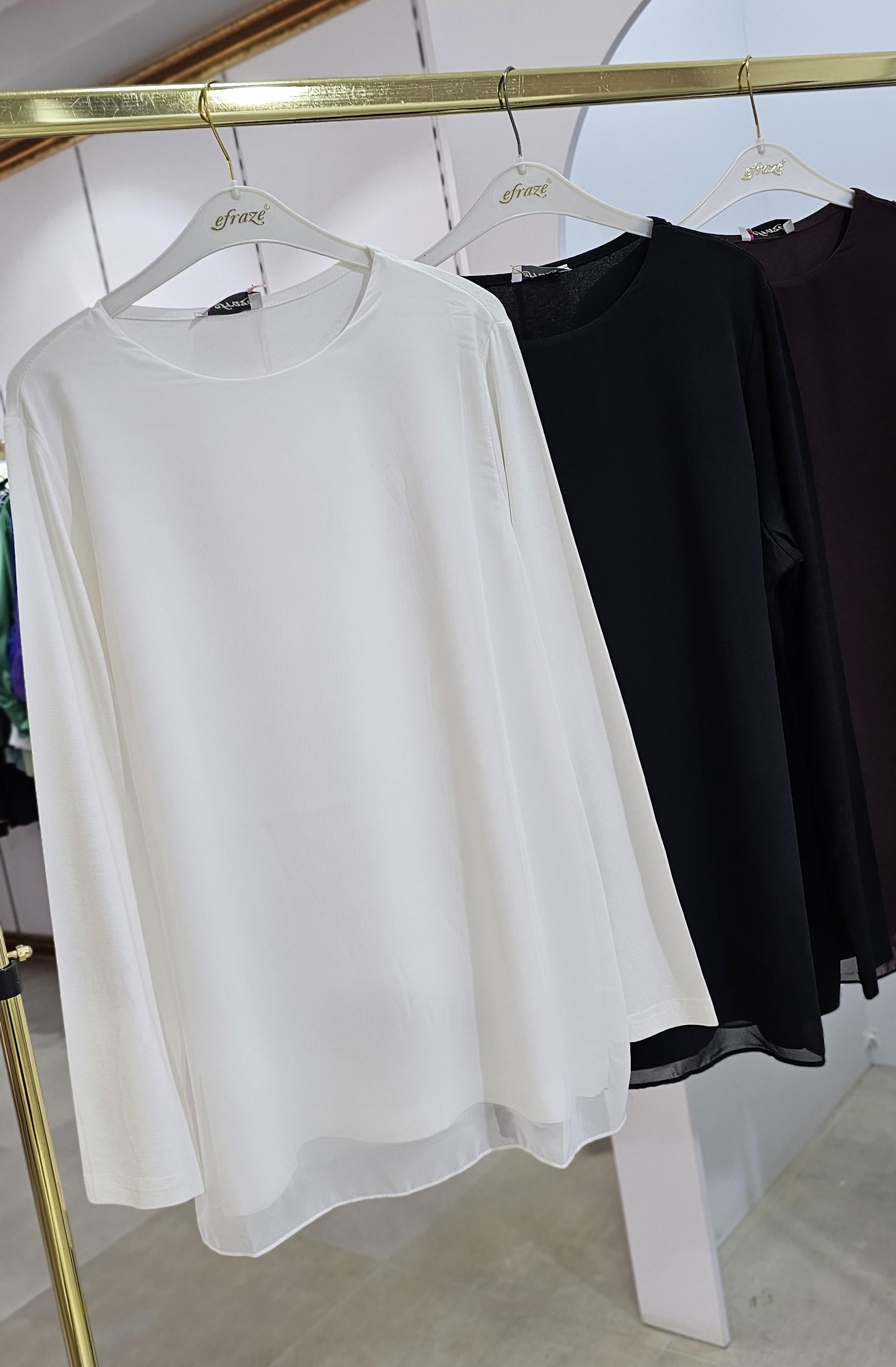 70 cm. Önü Şifon Detaylı Uzun Kollu Kısa İpek Penye İçlik - Adet