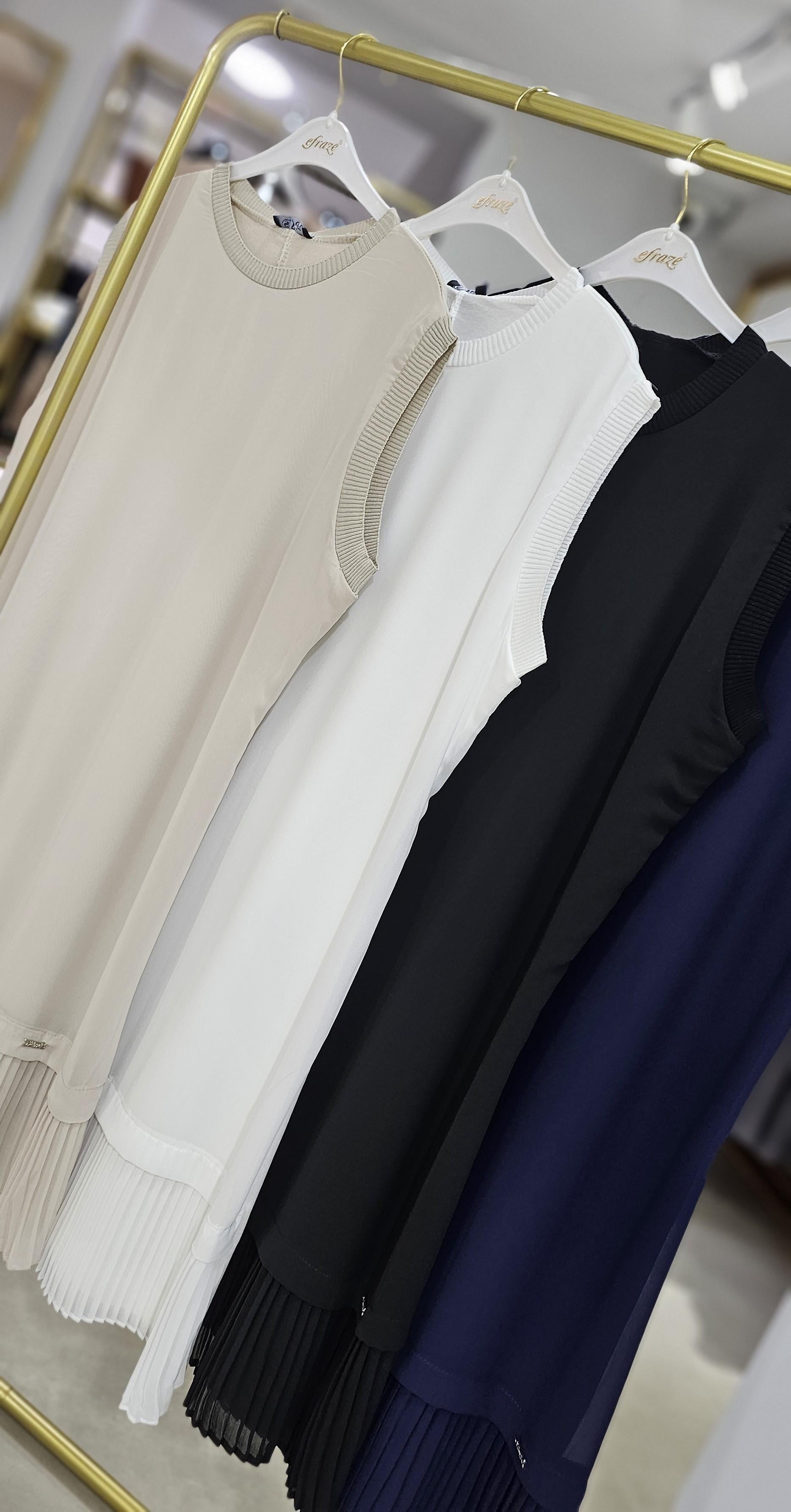 90 cm. Merserize Ribanalı Önü Şifon Detaylı Piliseli İpek Penye İçlik - ADET