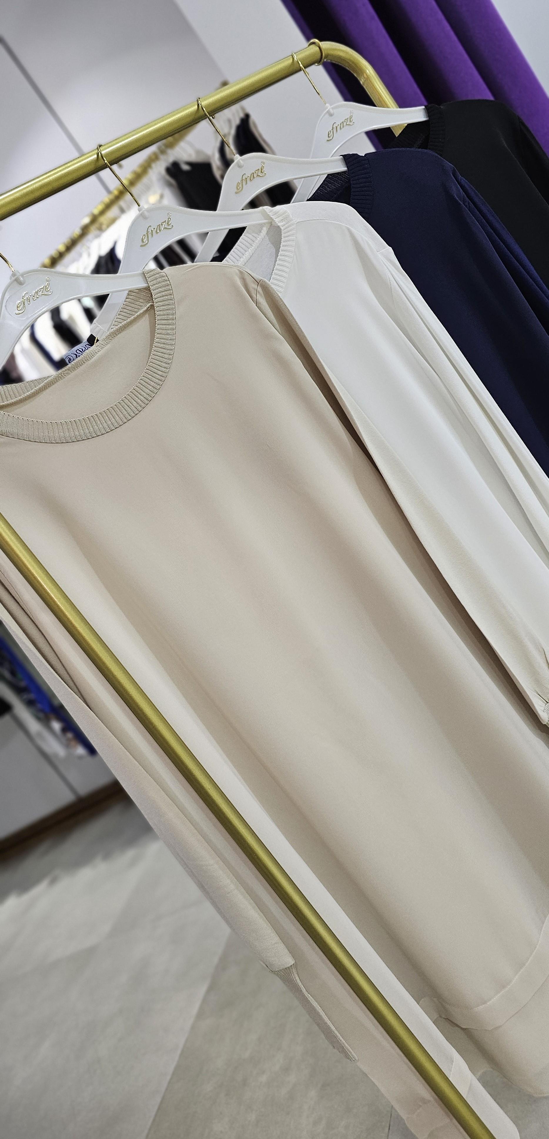 90 cm. Önü Şifon Detaylı Merserize Ribanalı İpek Penye İçlik Tunik - ADET