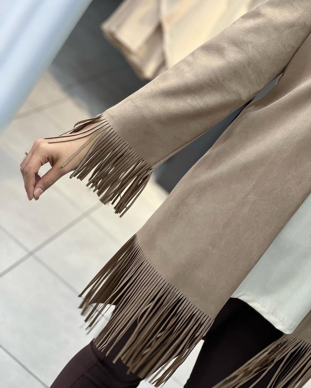 Baskılı Süet Ceket - Camel