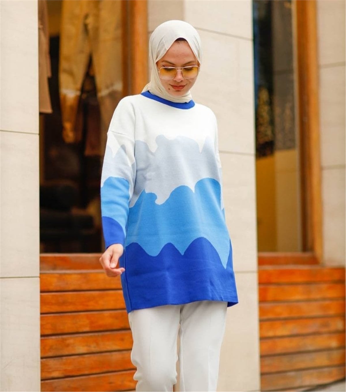 Bulut Desen Soft Triko Tunik - Mavi