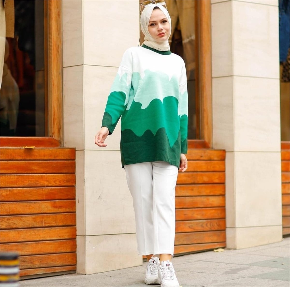 Bulut Desen Soft Triko Tunik - Yeşil