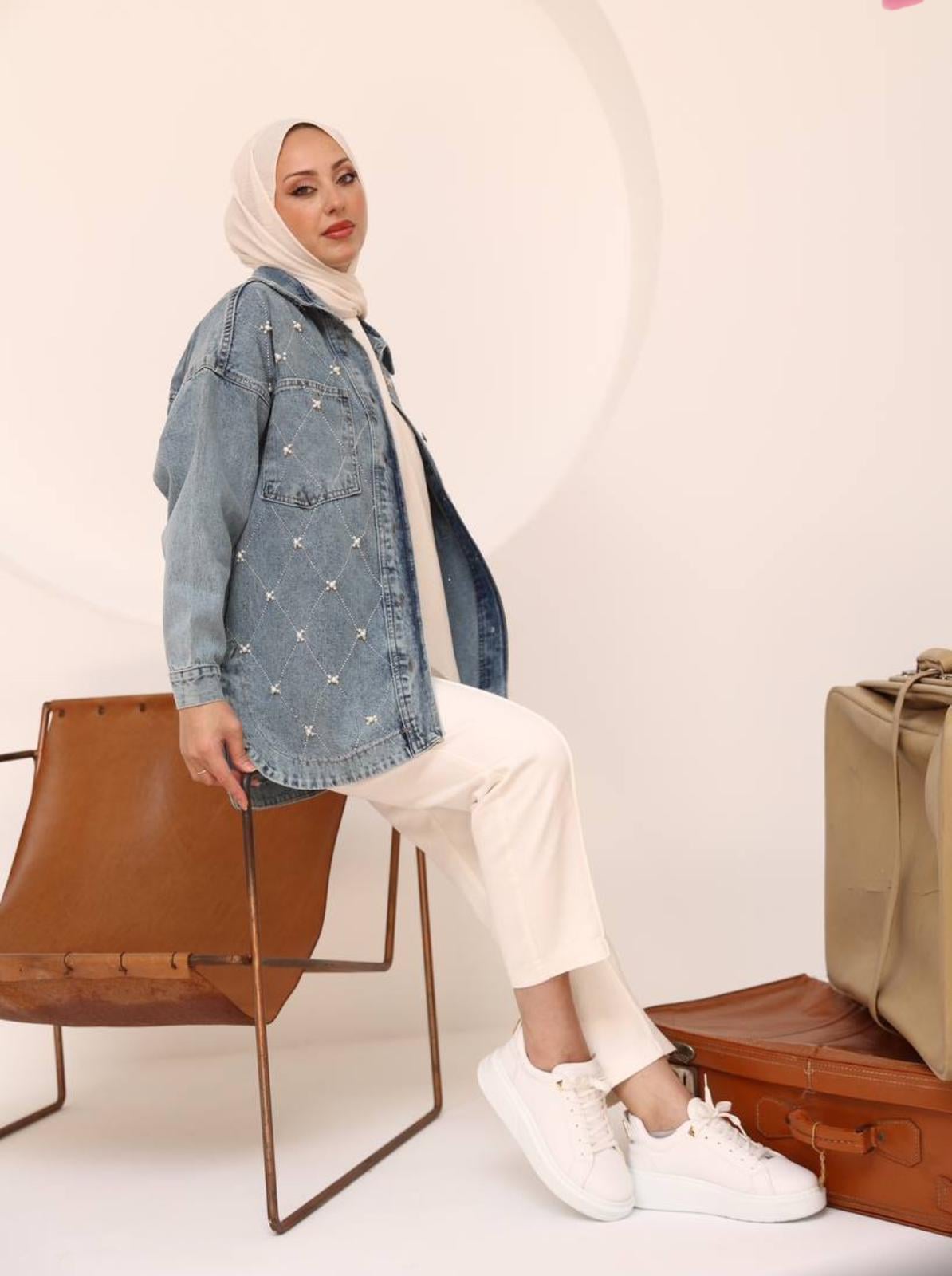 İnci Çakmalı Denim Ceket 