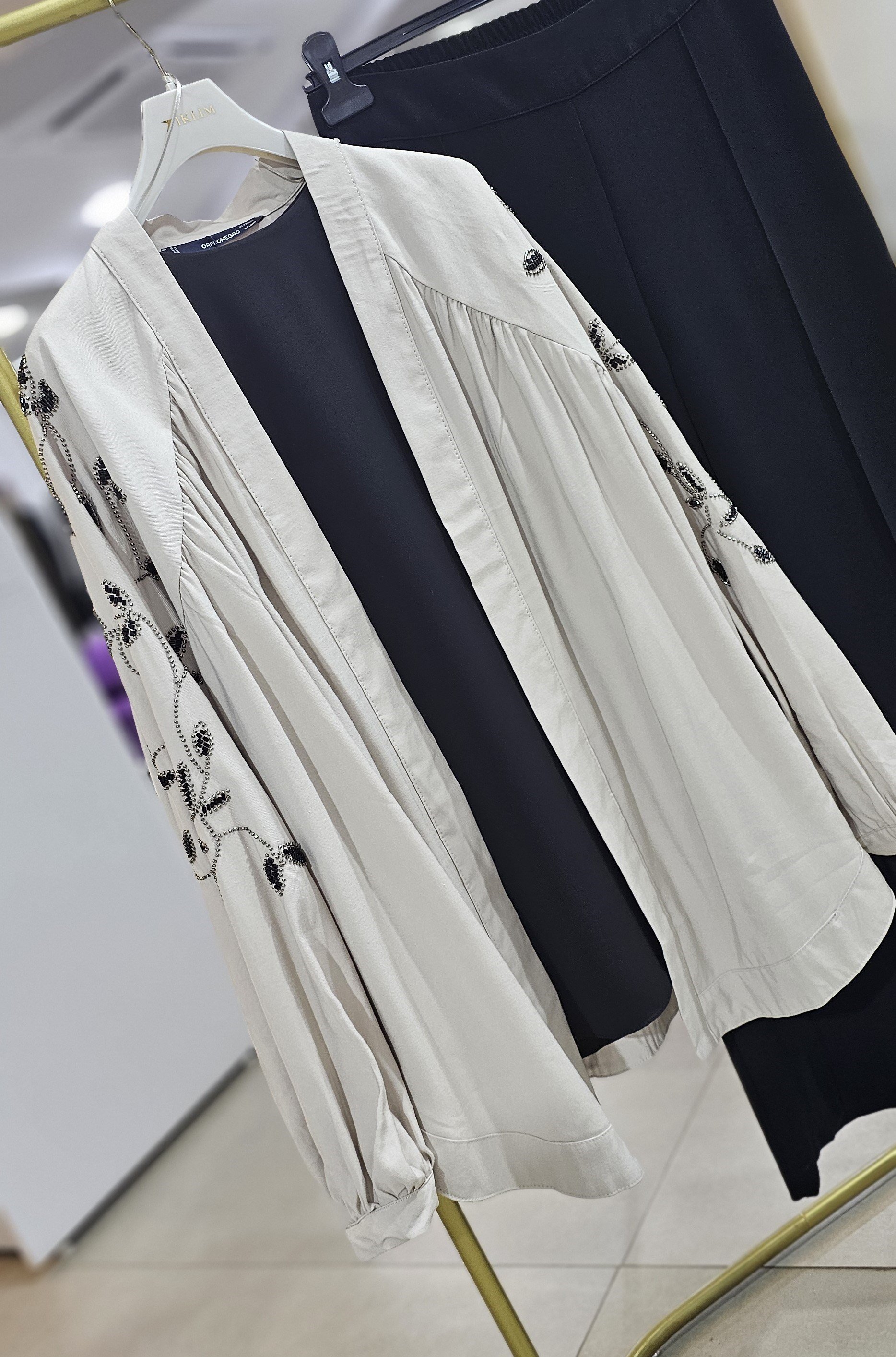 İşlemeli Tensel Kimono - Taş