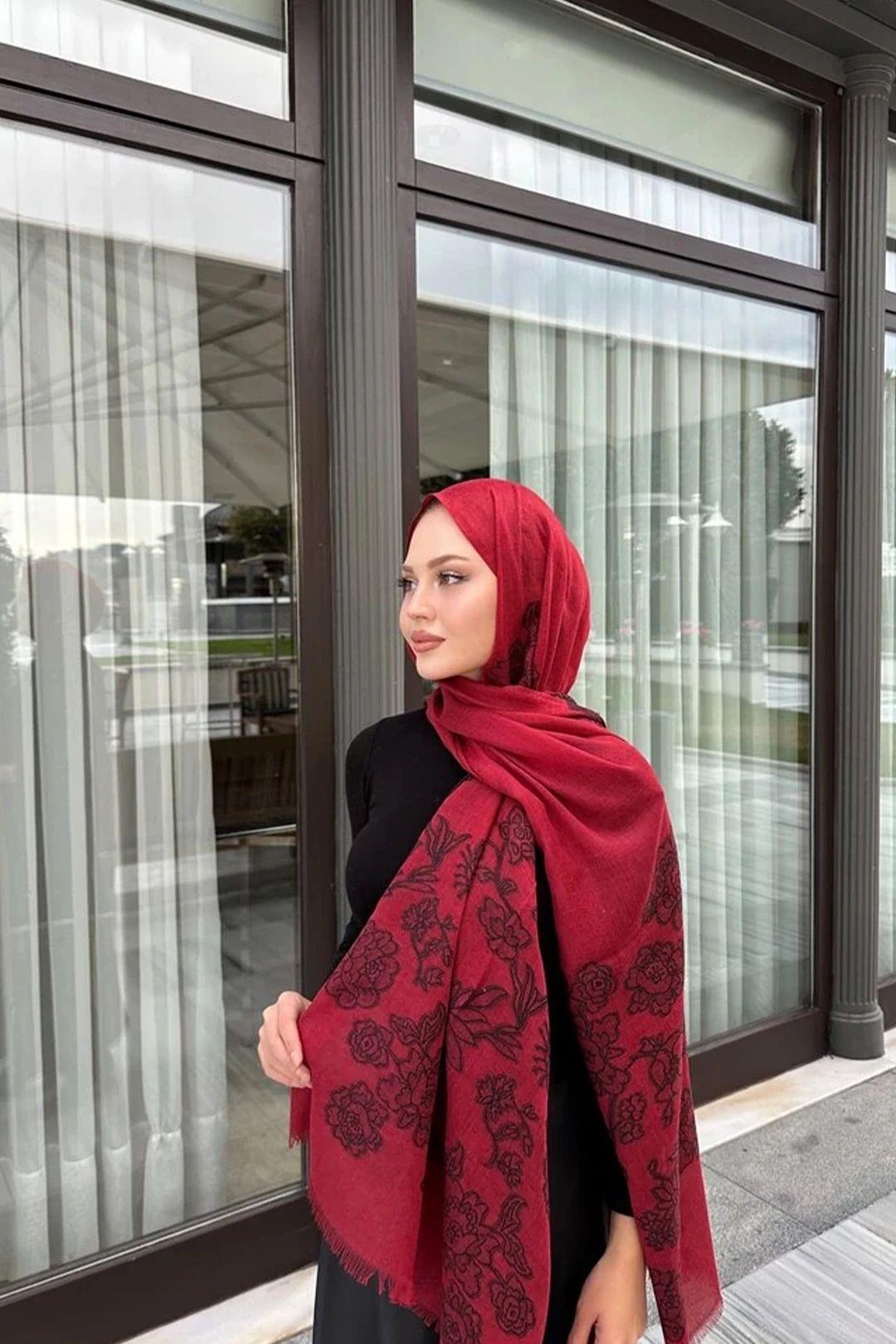 İthal Yün İpek Yargıcı Şal - Bordo