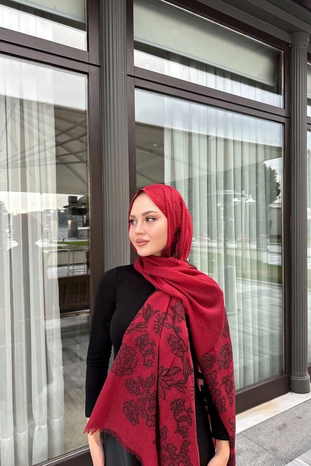 İthal Yün İpek Yargıcı Şal - Bordo