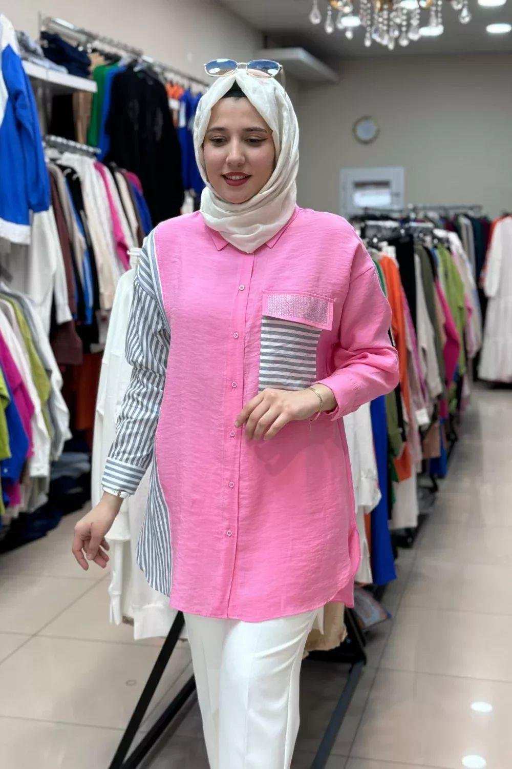 Modal Gömlek Tunik -Pembe
