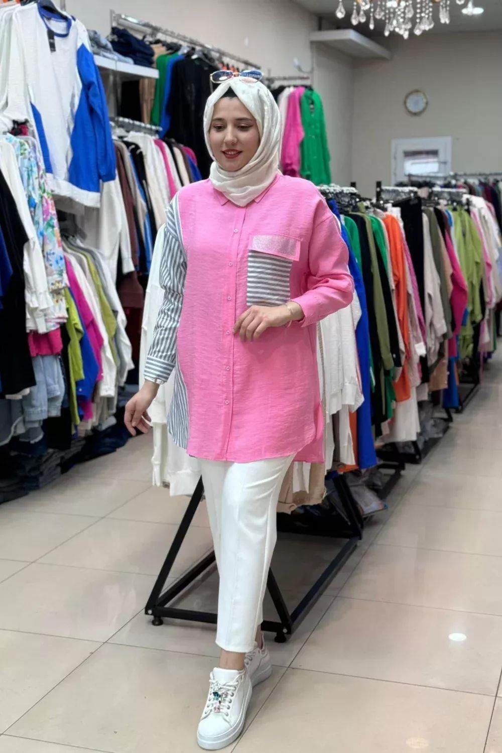 Modal Gömlek Tunik -Pembe