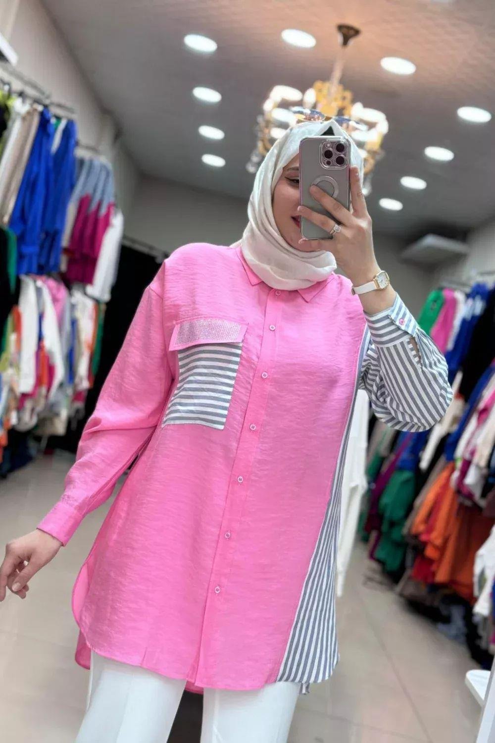 Modal Gömlek Tunik -Pembe