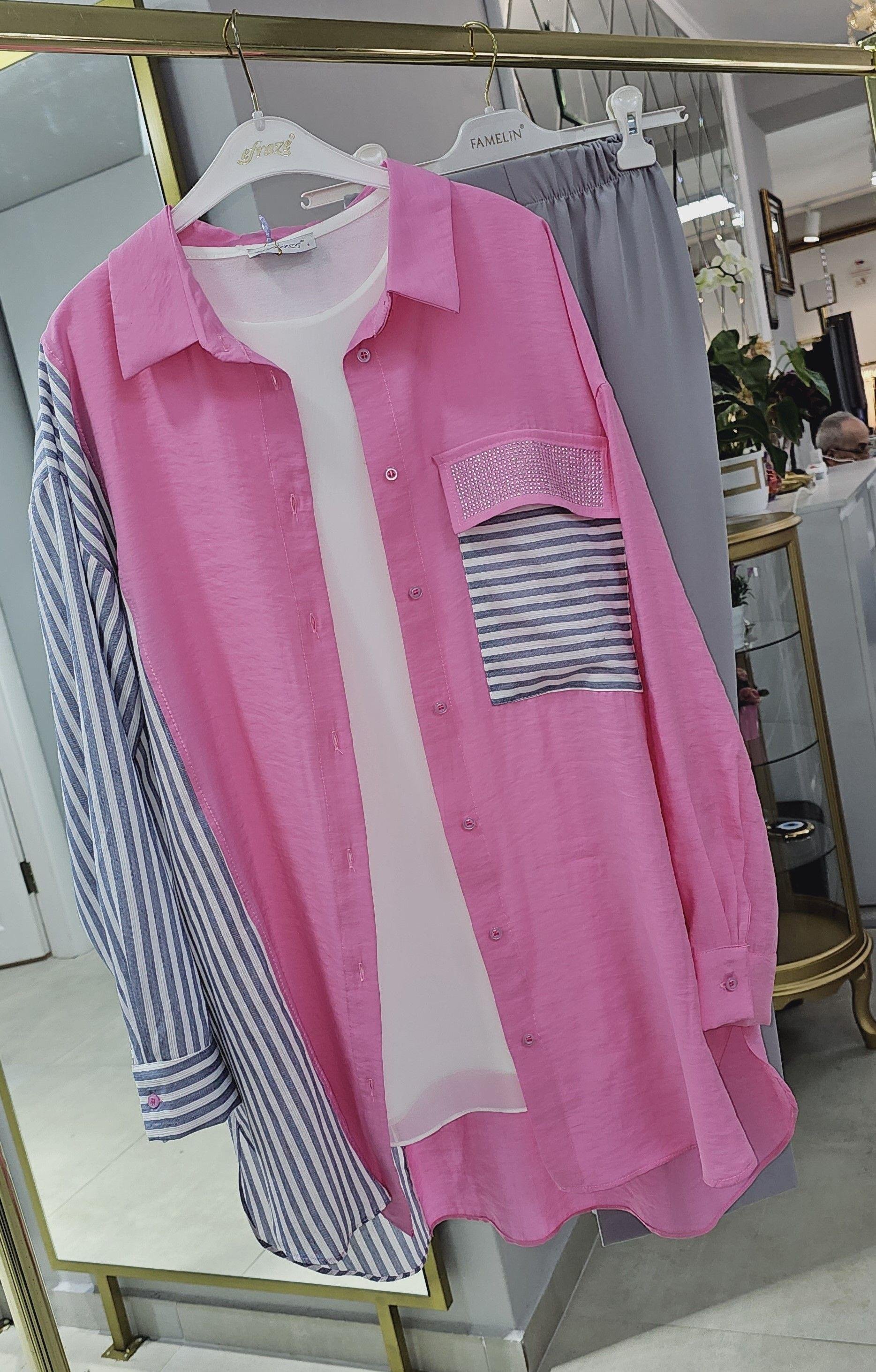 Modal Gömlek Tunik -Pembe