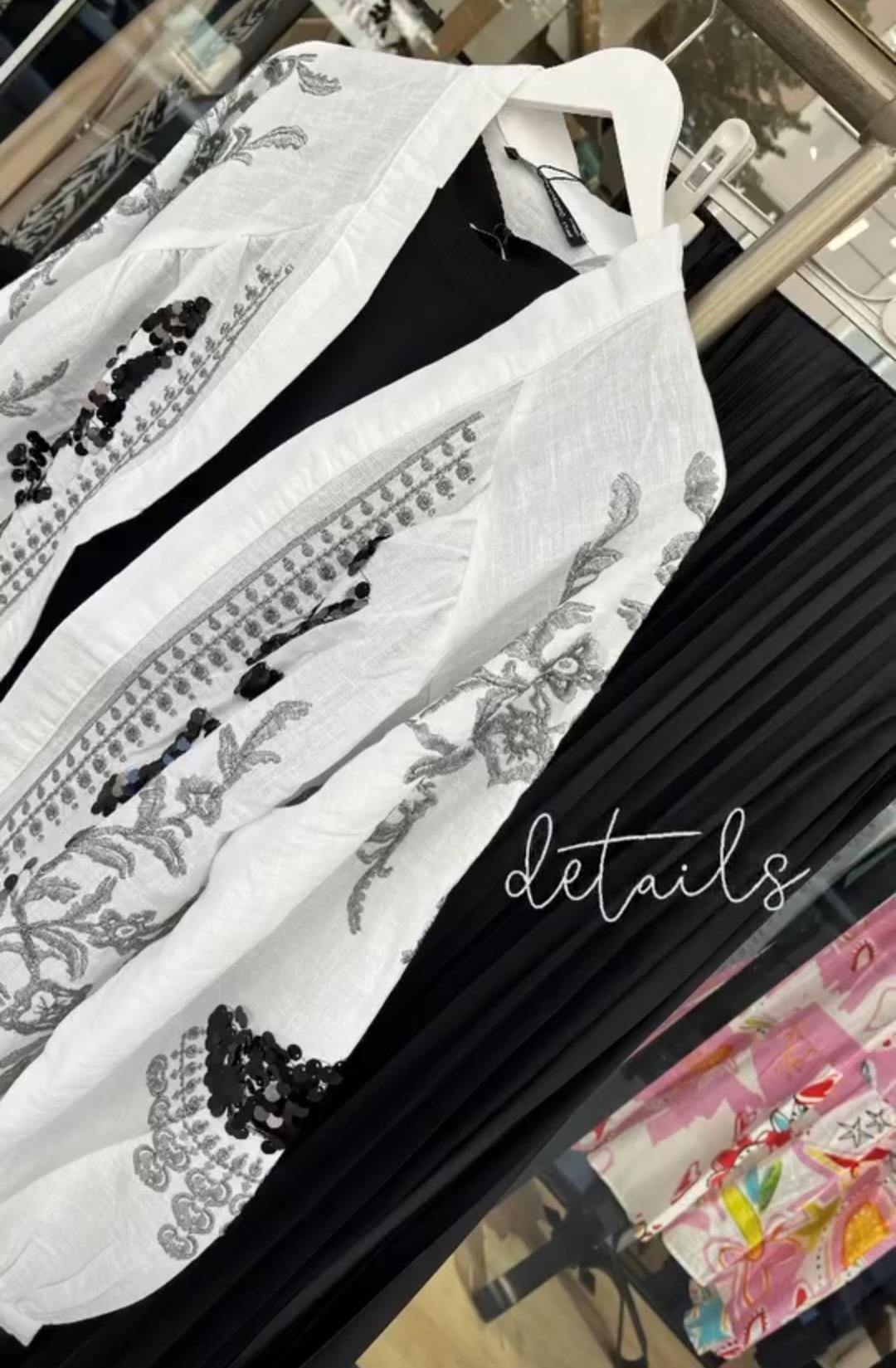 Nakışlı Keten Kimono - Beyaz