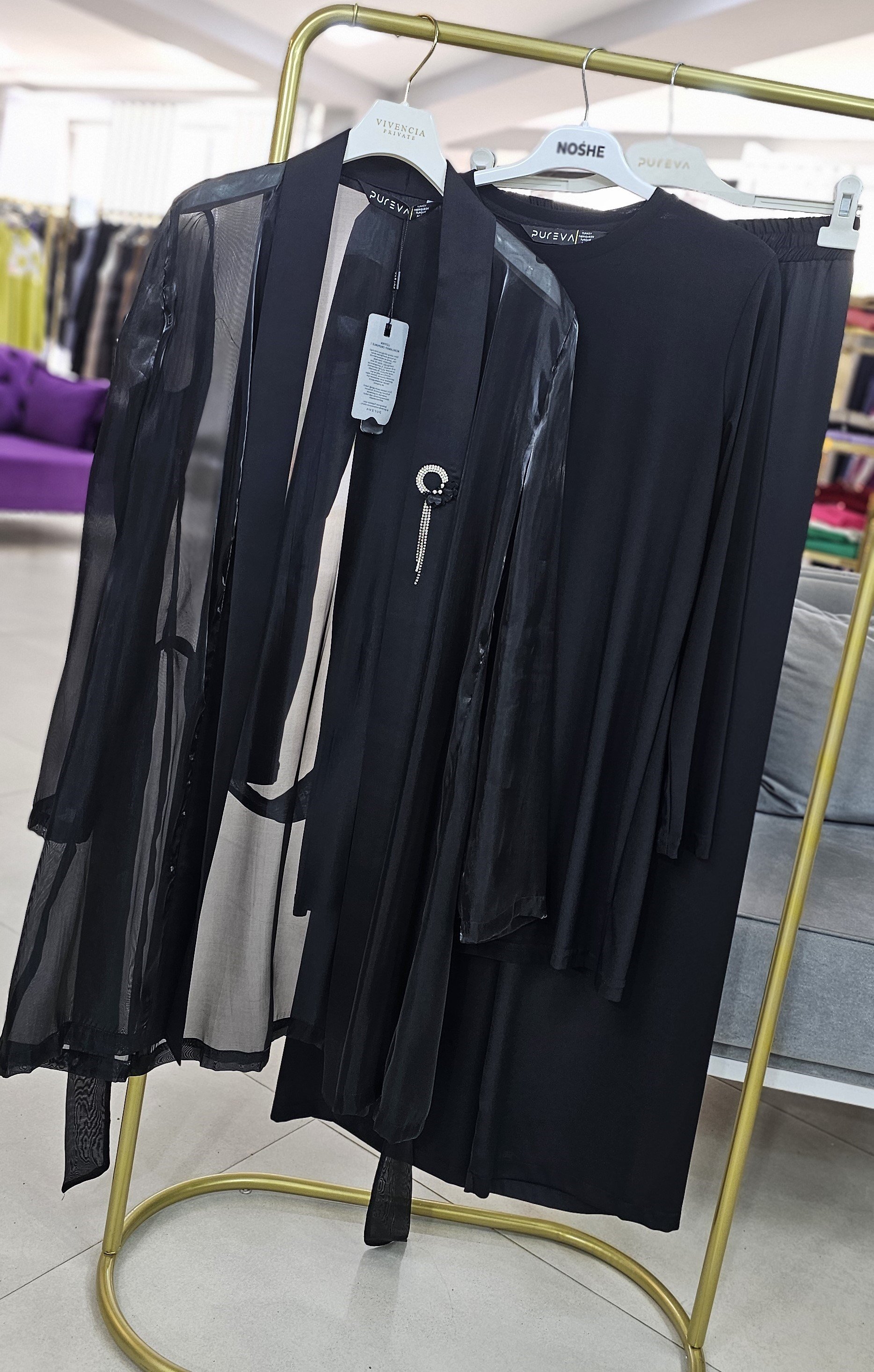 Organize & Saten Luxury Üçlü Takım - Siyah
