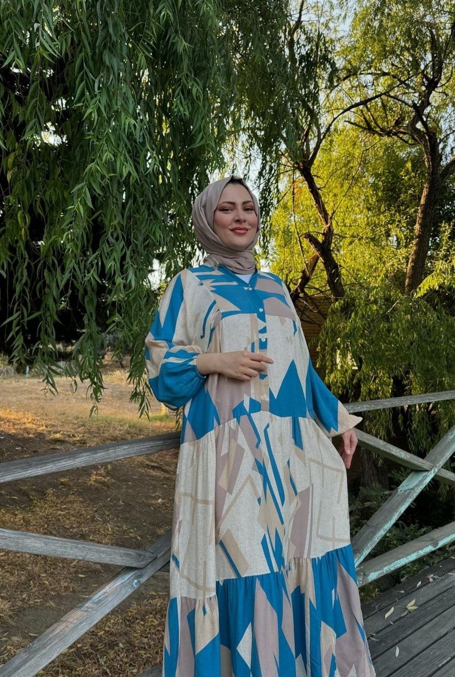 Pamuk Viskon Elbise - Mavi