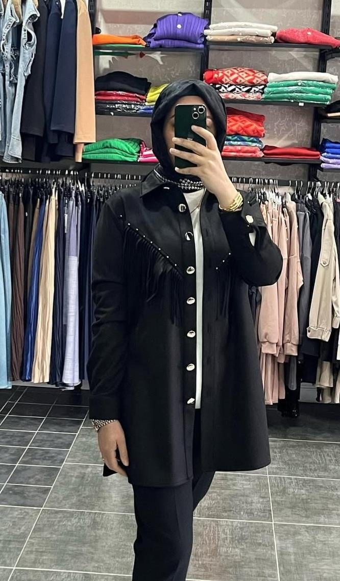 Püsküllü Süet Gömlek Tunik 