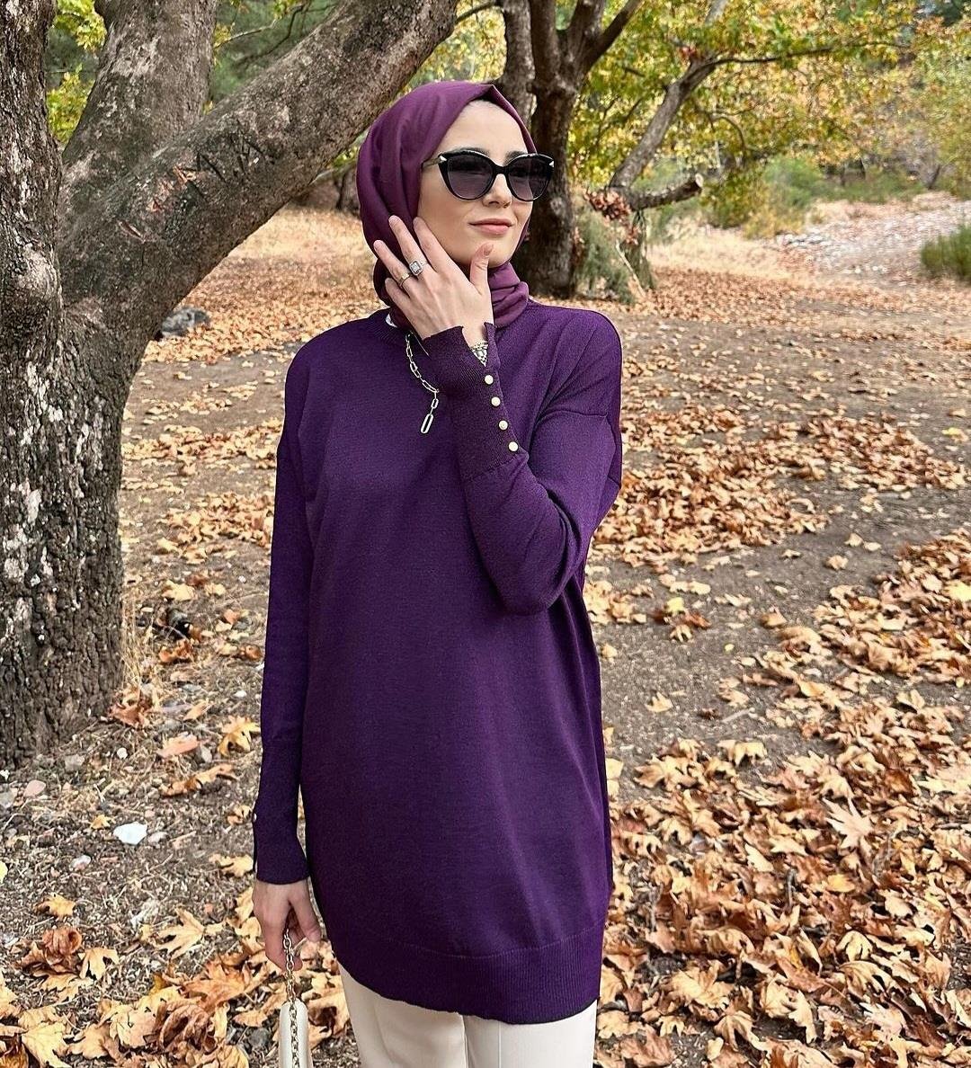 Simli Merserize Tunik - Mürdüm