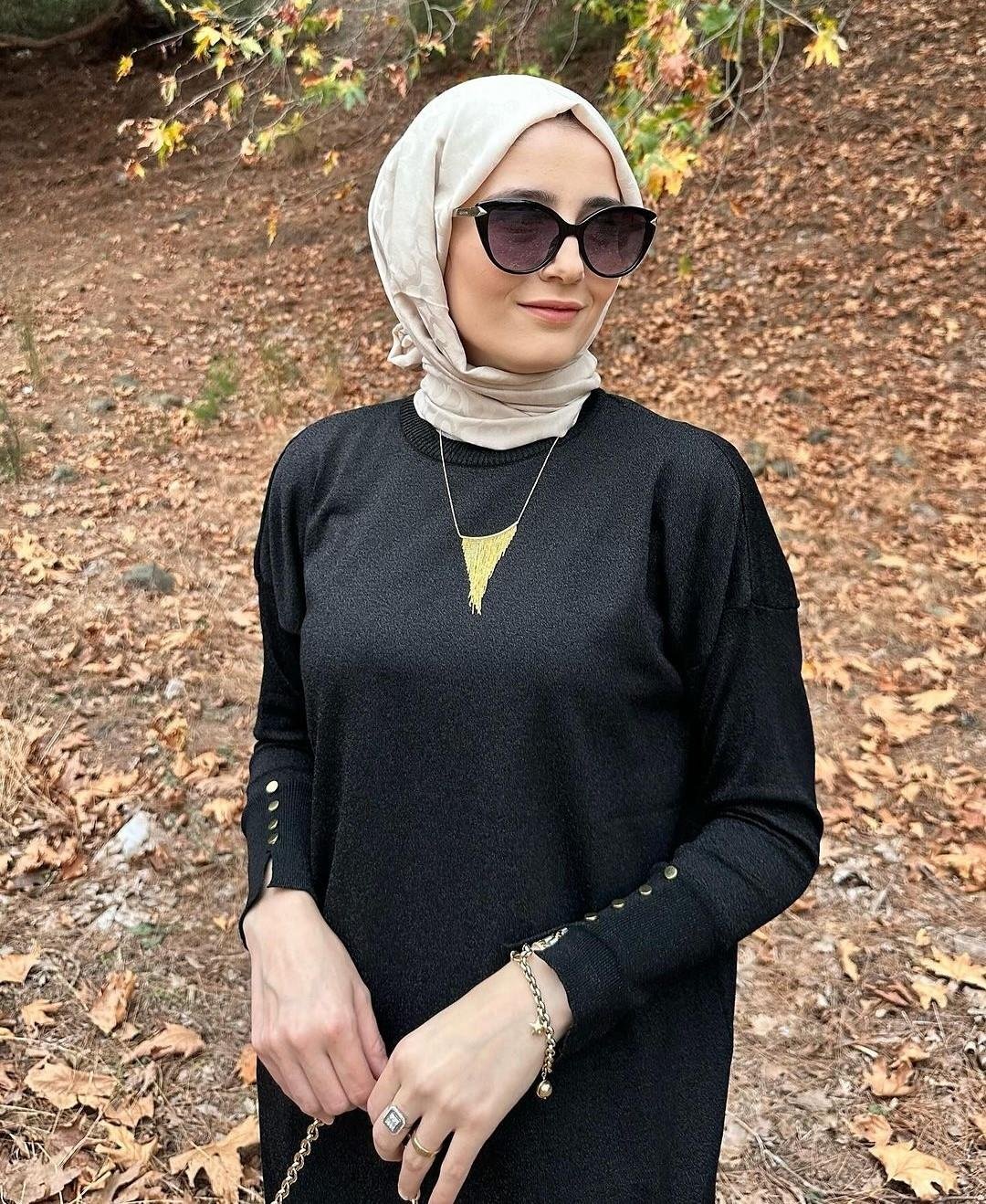 Simli Merserize Tunik - Siyah